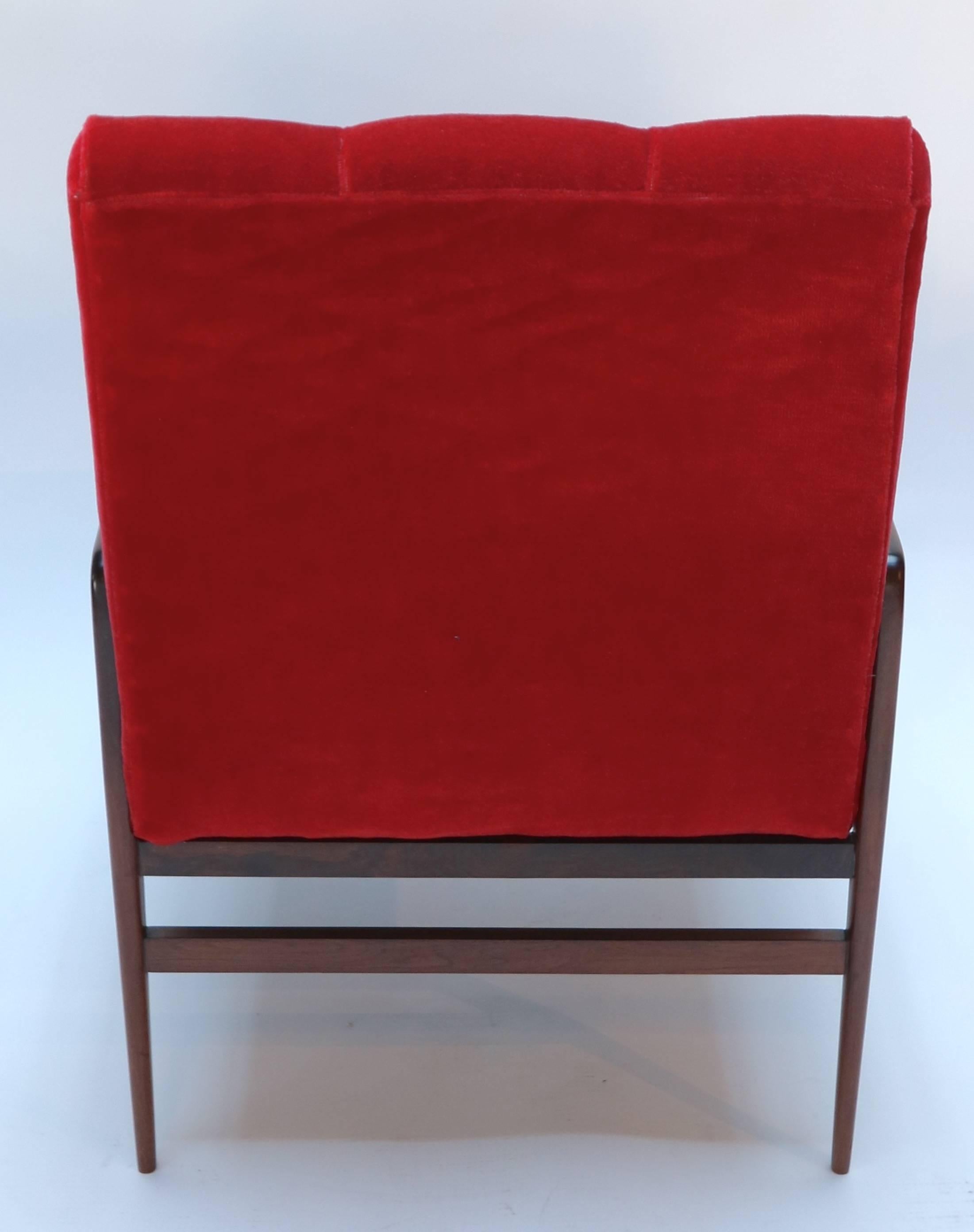 Mid-20th Century Pair of 1960s Brazilian Jacaranda Wood Armchairs in Red Mohair For Sale