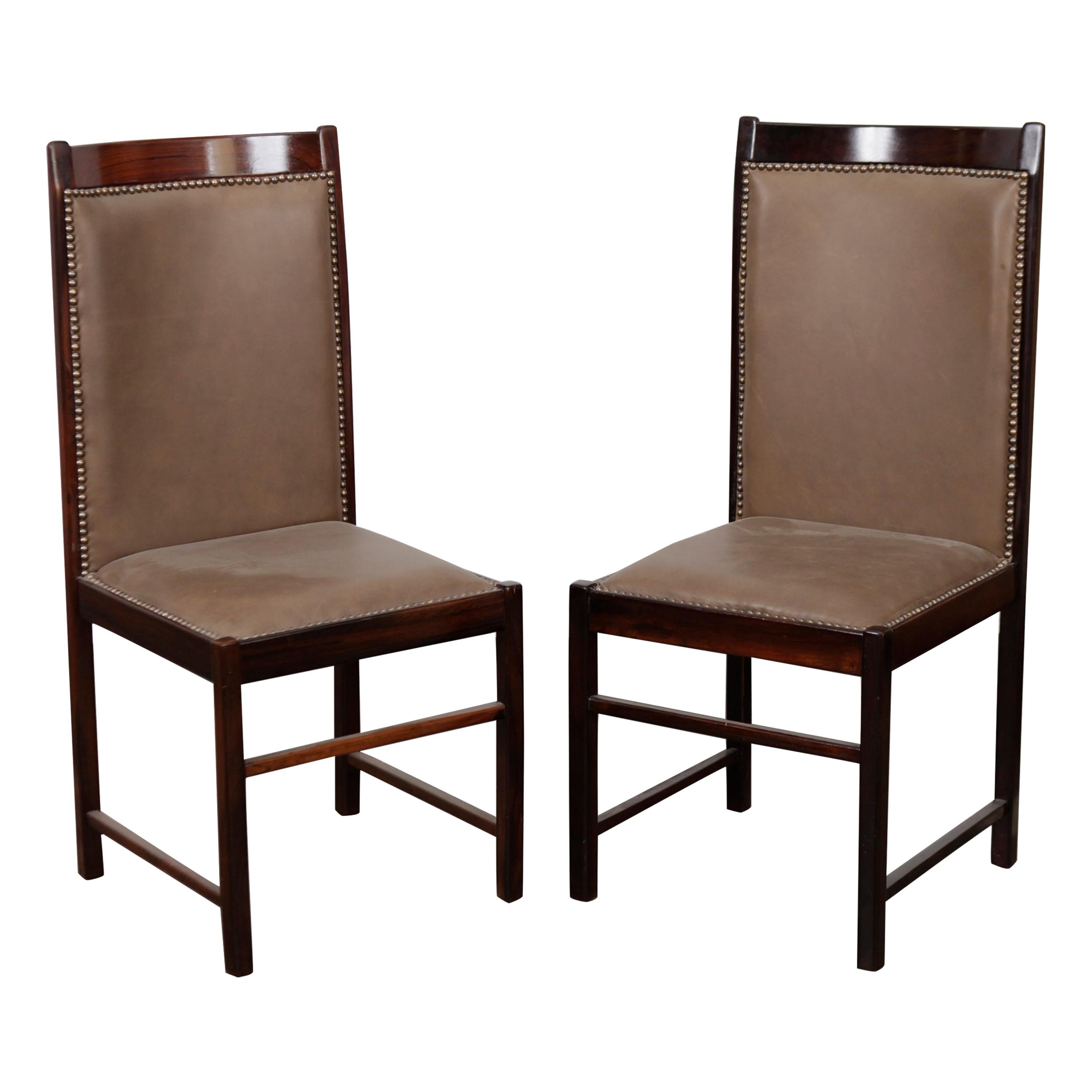 Pair of 1960s Brazilian Tall Back Dining Chairs by Celina Moveis For Sale