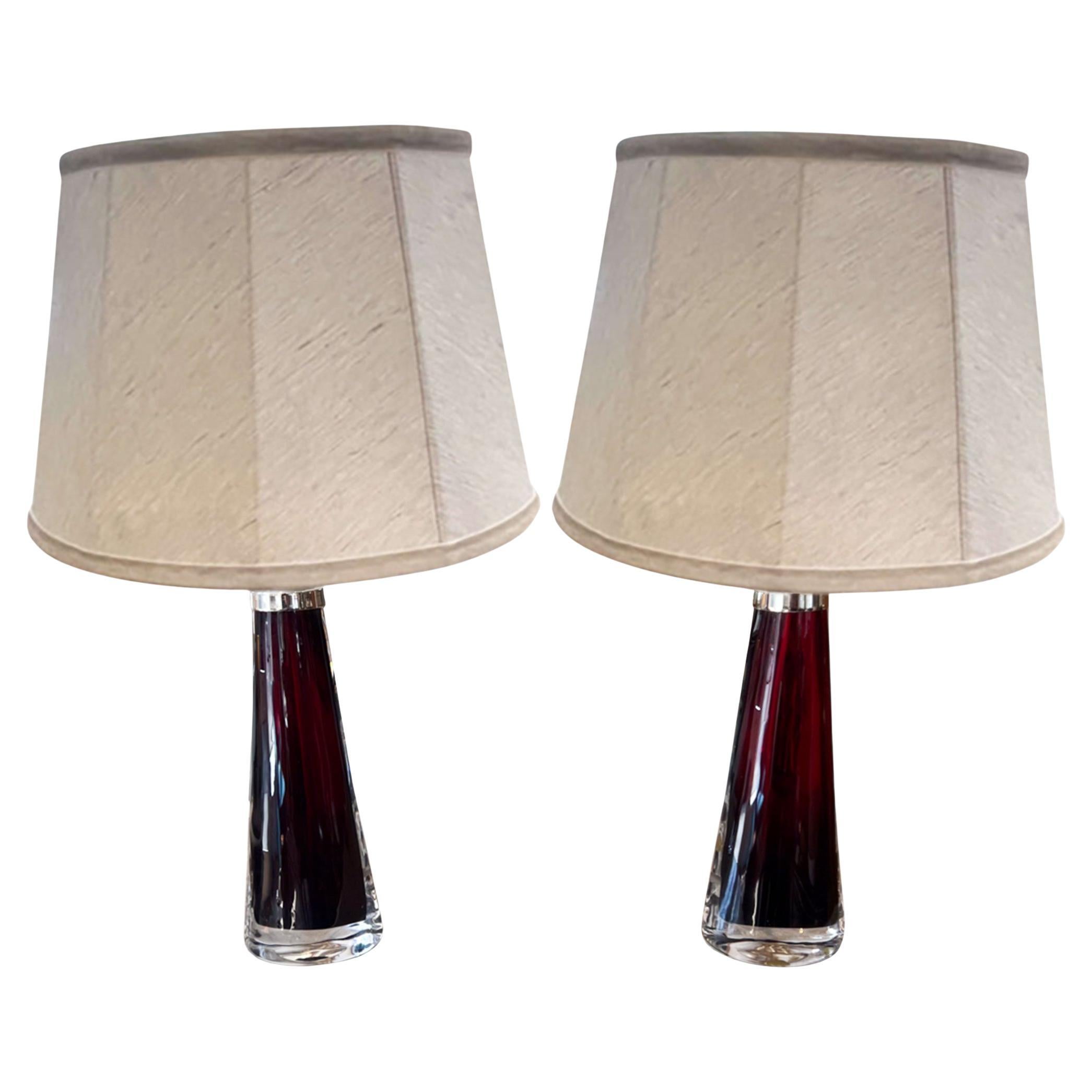 Pair of 1960s Bright Red Swedish Orrefors Glass Table Lamps im Angebot