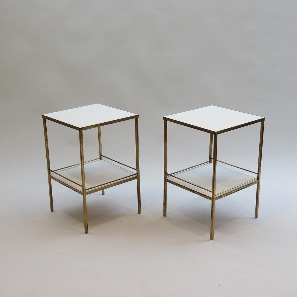 Hollywood Regency Pair of 1960s Bronze and Laminate Bedside Table Nightstands