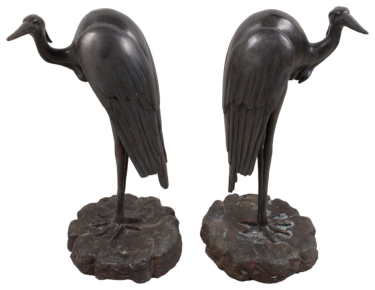 A very stylish pair of 1960s patinated bronze cranes. Measures: 71cm(28