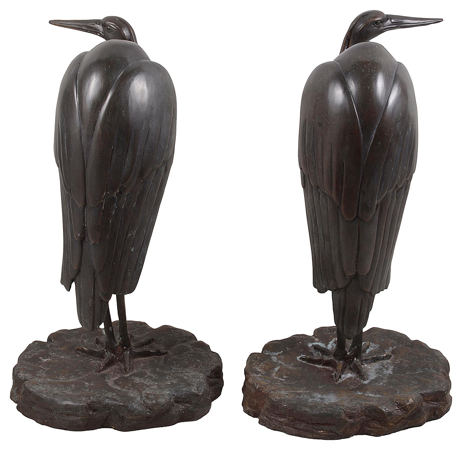 English Pair of 1960s Bronze Cranes