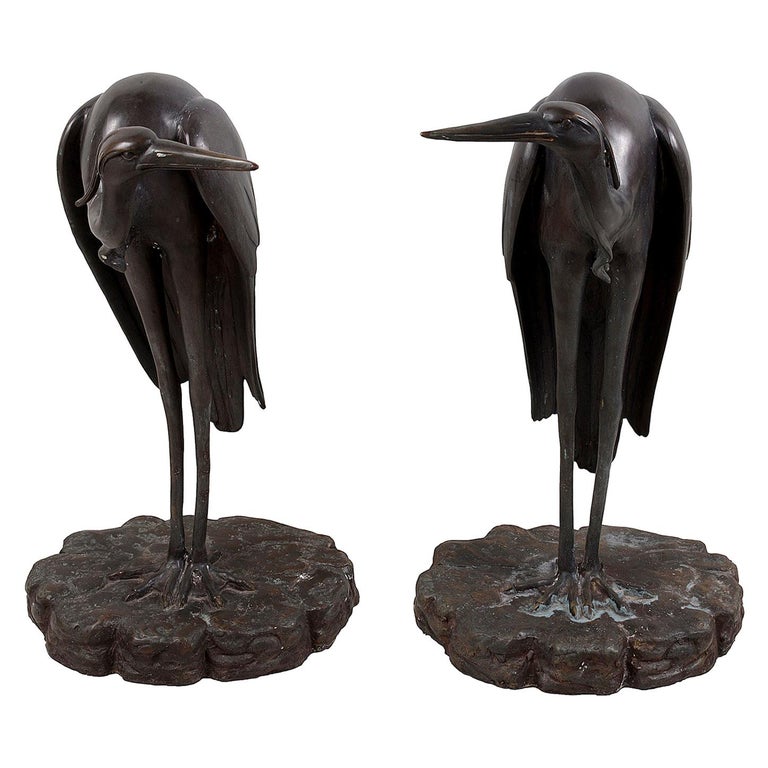 Pair of 1960s Bronze Cranes For Sale at 1stDibs