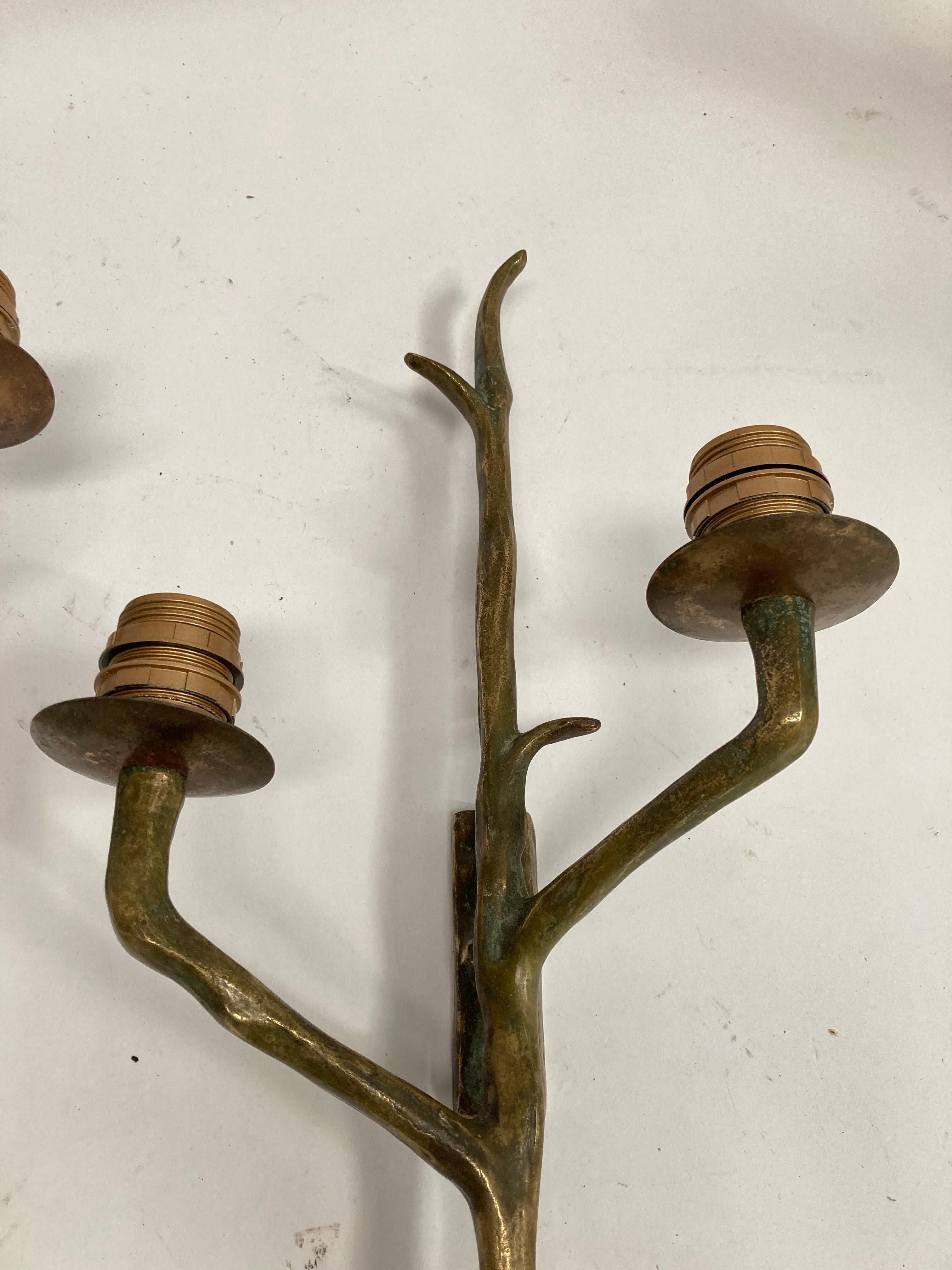 Very nice pair of bronze sconces edited by Arlus 
Circa 1960's
Sometimes attributed to Felix Agostini
Very nice patina.