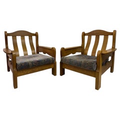 Pair of 1960s Brutalist Oak Armchairs