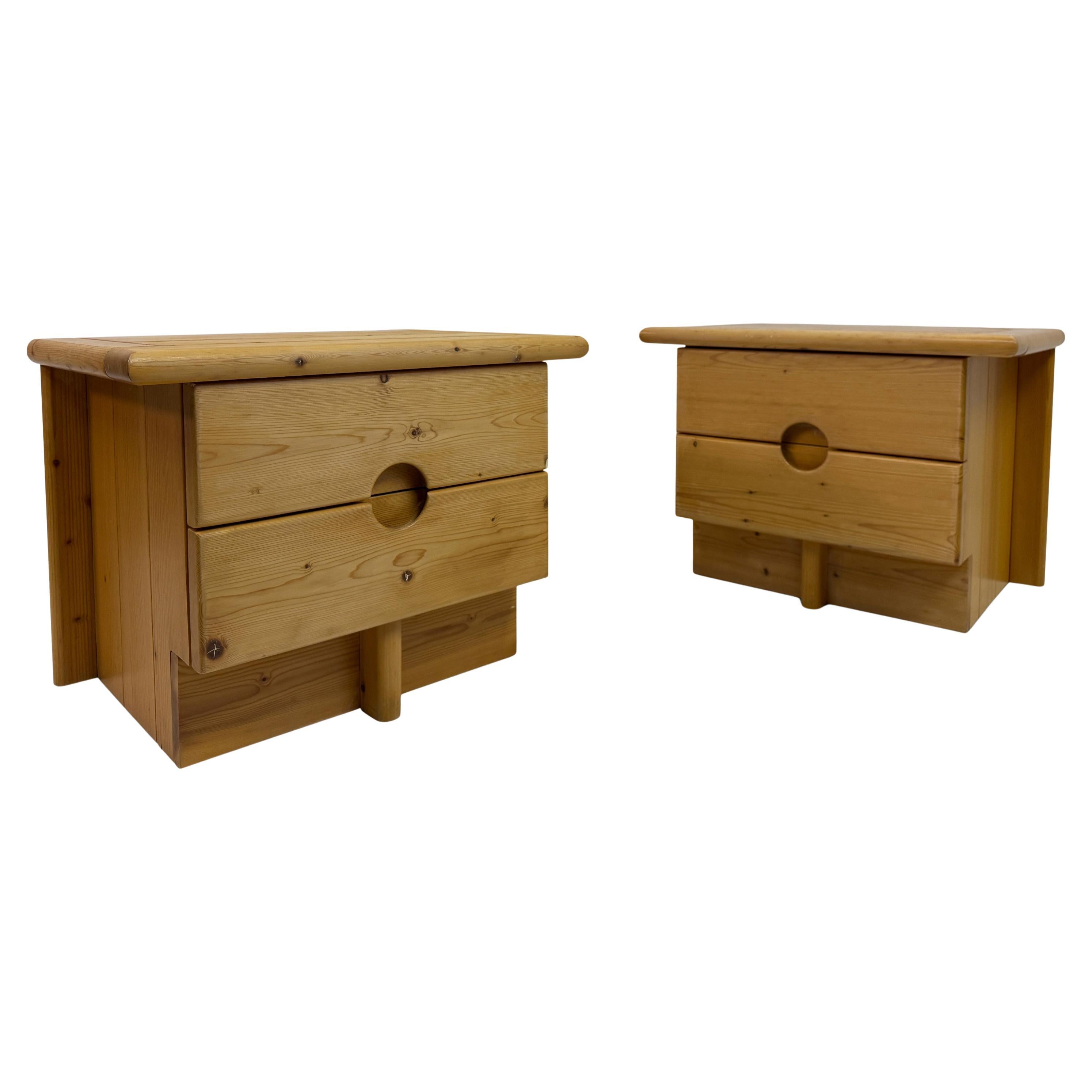 Pair of 1960s Brutalist Pine Bedside Tables or Nightstands