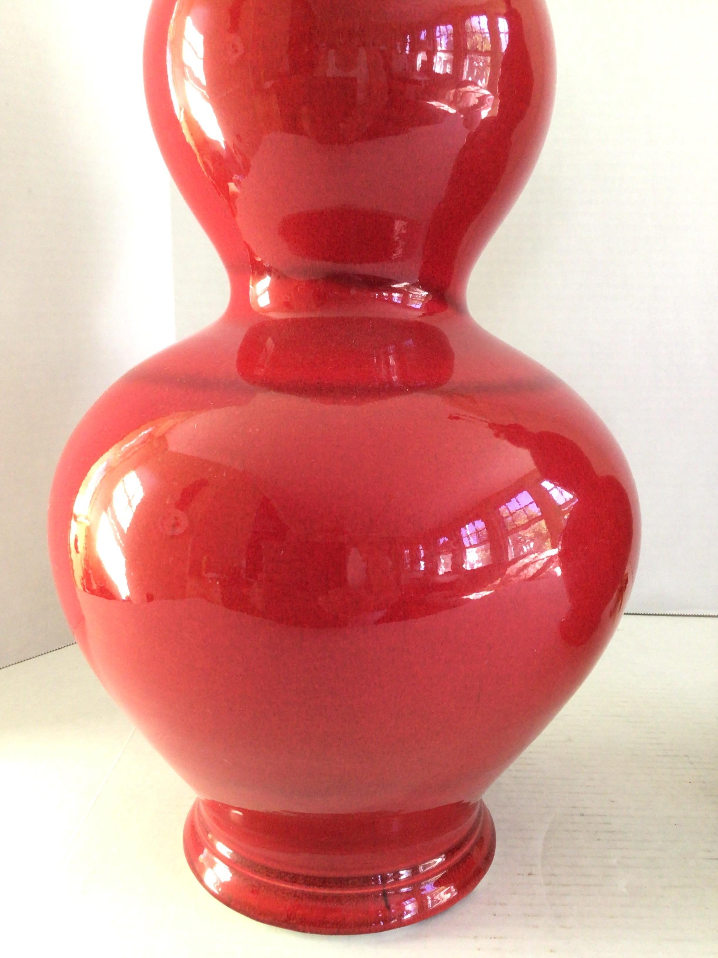 Pair of 1960s Candy Apple Red Table Lamps With Red Finials For Sale 1