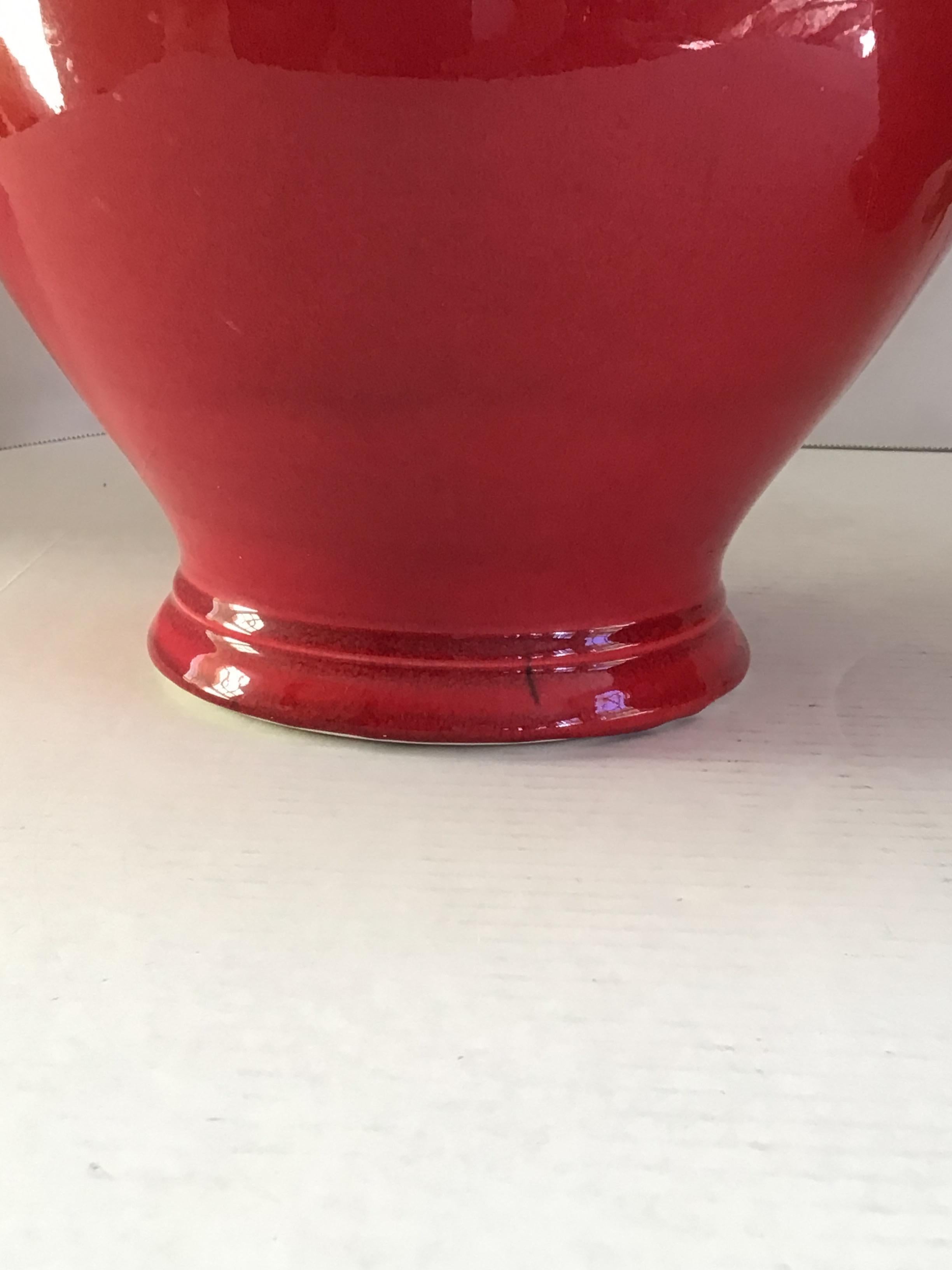 Pair of 1960s Candy Apple Red Table Lamps With Red Finials For Sale 2