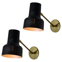 Pair of 1960s Carl Thore Perforated Black and Brass Wall Lamps