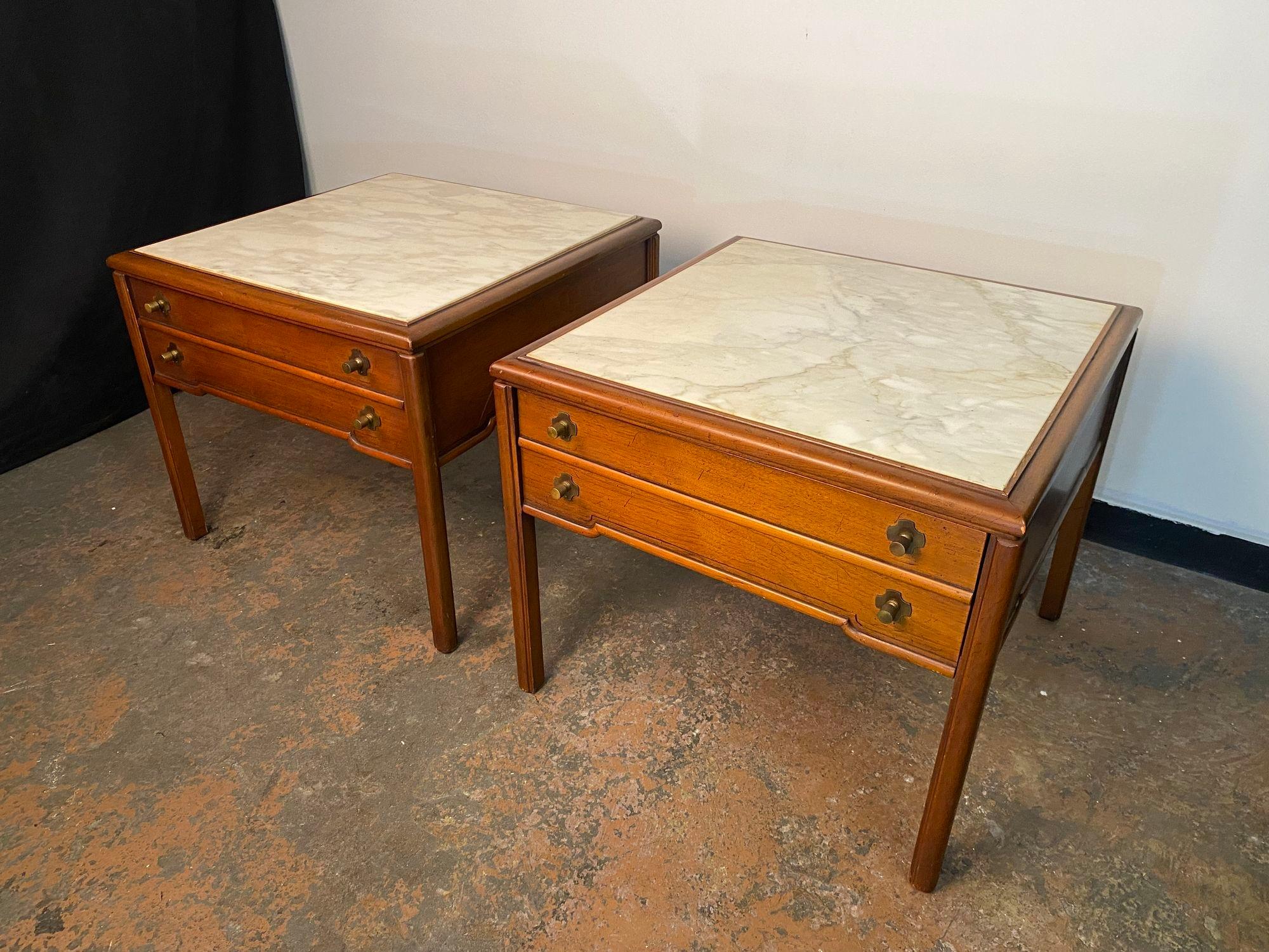 Pair of 1960's Carrara Marble topped End Tables In Good Condition In Asbury Park, NJ