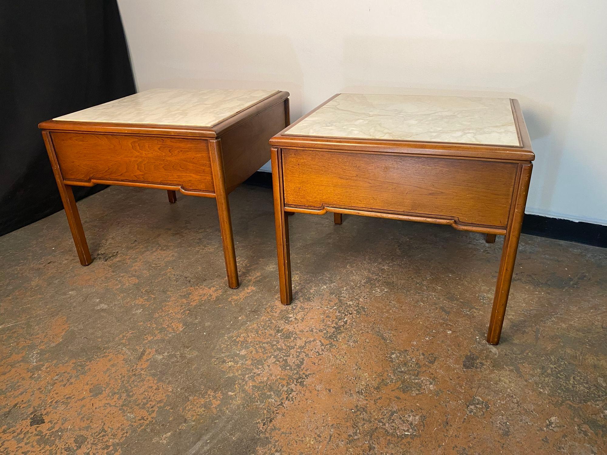 Pair of 1960's Carrara Marble topped End Tables 1