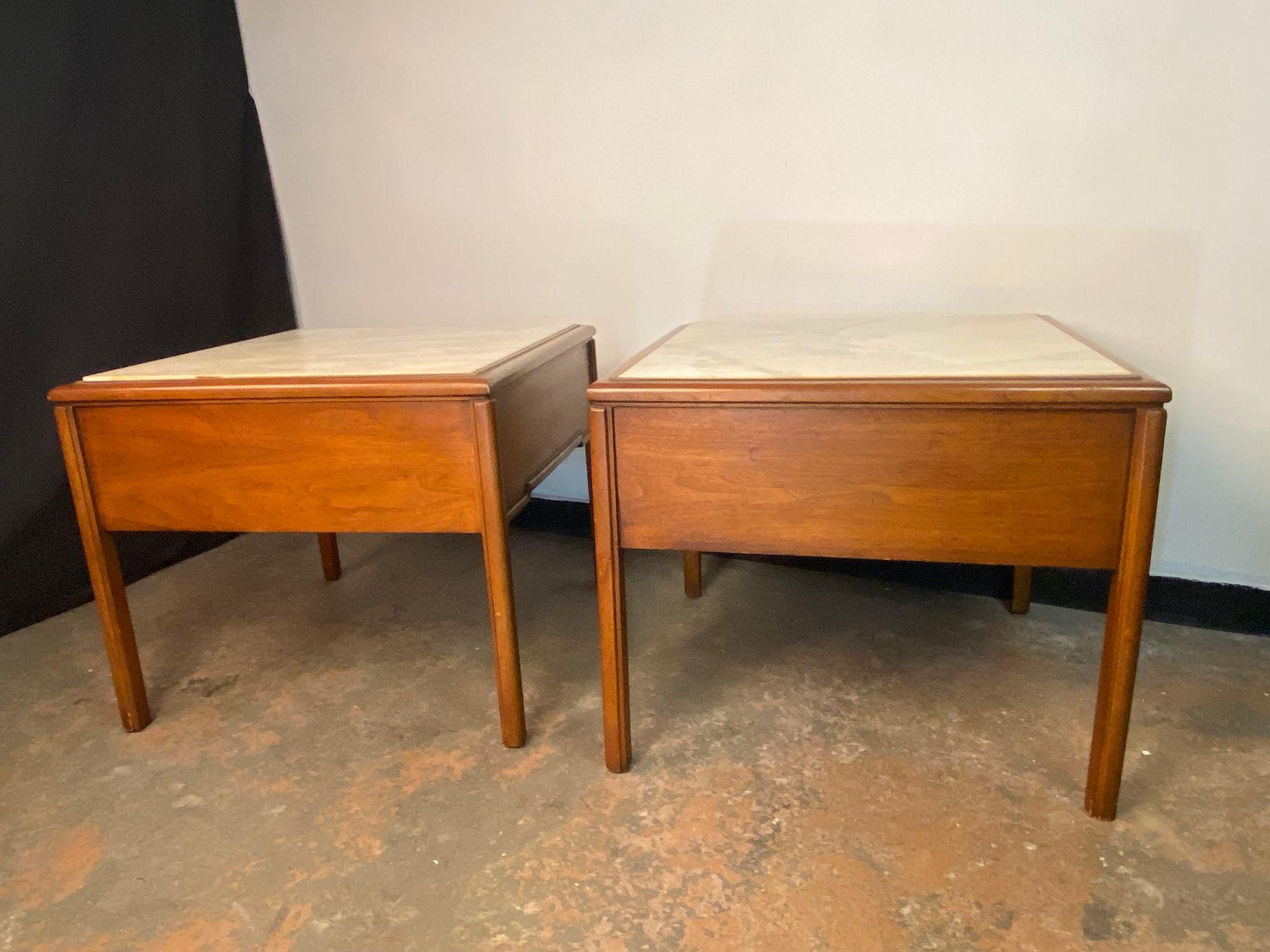 Pair of 1960's Carrara Marble topped End Tables 2