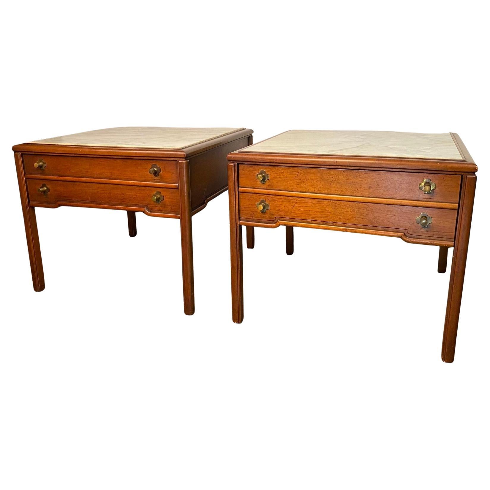 Pair of 1960's Carrara Marble topped End Tables