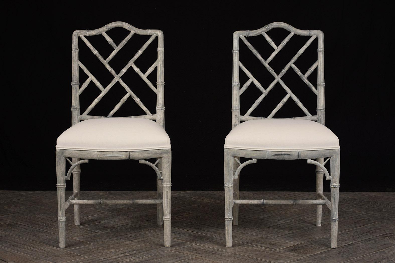 Mid-Century Modern Pair of 1960s Carved Faux Bamboo Design Side Chairs