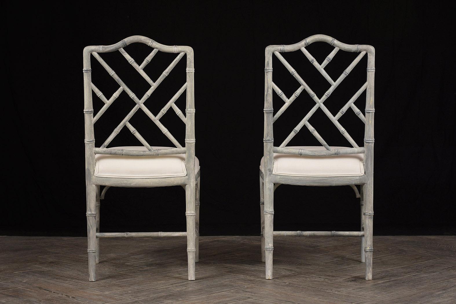 Pair of 1960s Carved Faux Bamboo Design Side Chairs In Good Condition In Los Angeles, CA