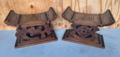 Pair of 1960s Carved Hardwood African Ghanaian Tribal Benches