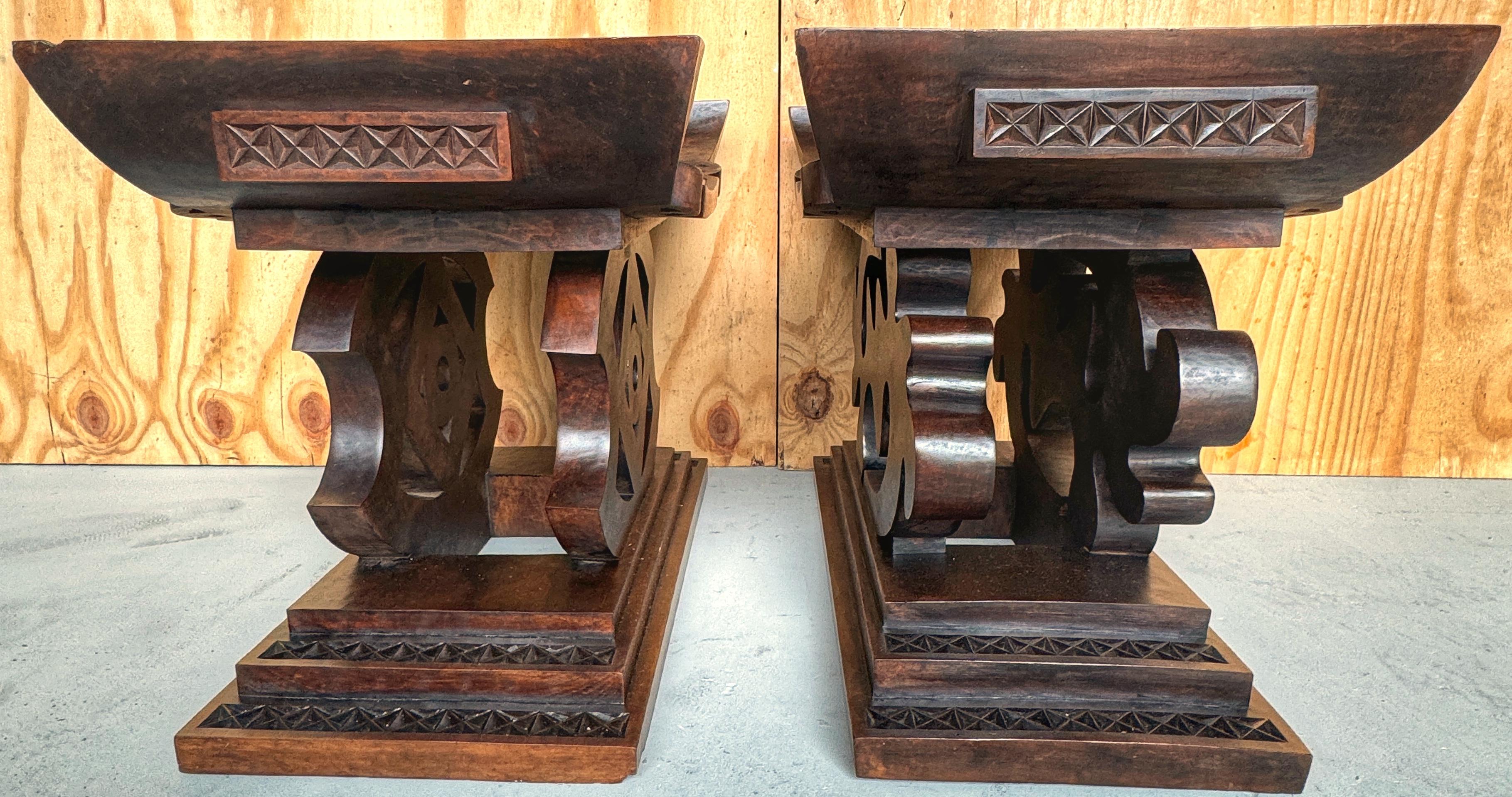 Pair of 1960s Carved Hardwood African Ghanaian Tribal Benches  In Good Condition For Sale In West Palm Beach, FL