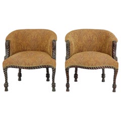 Pair of 1960s Carved Mahogany Tub Armchairs