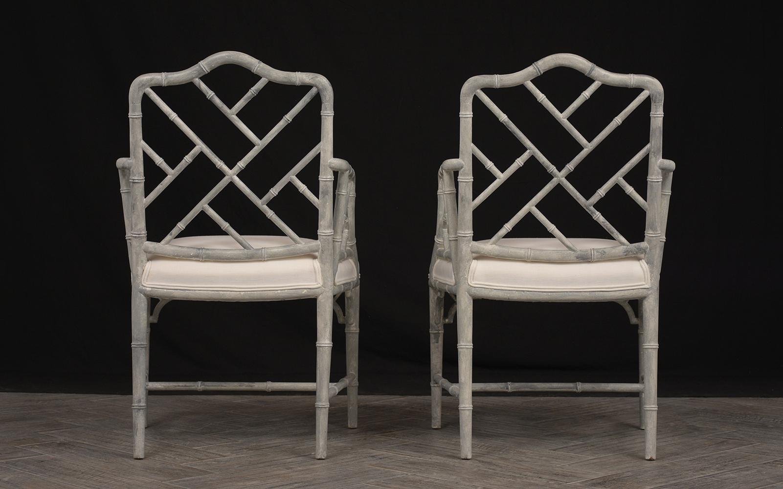 Pair of 1960s Carved Wood Bamboo Design Armchairs 4