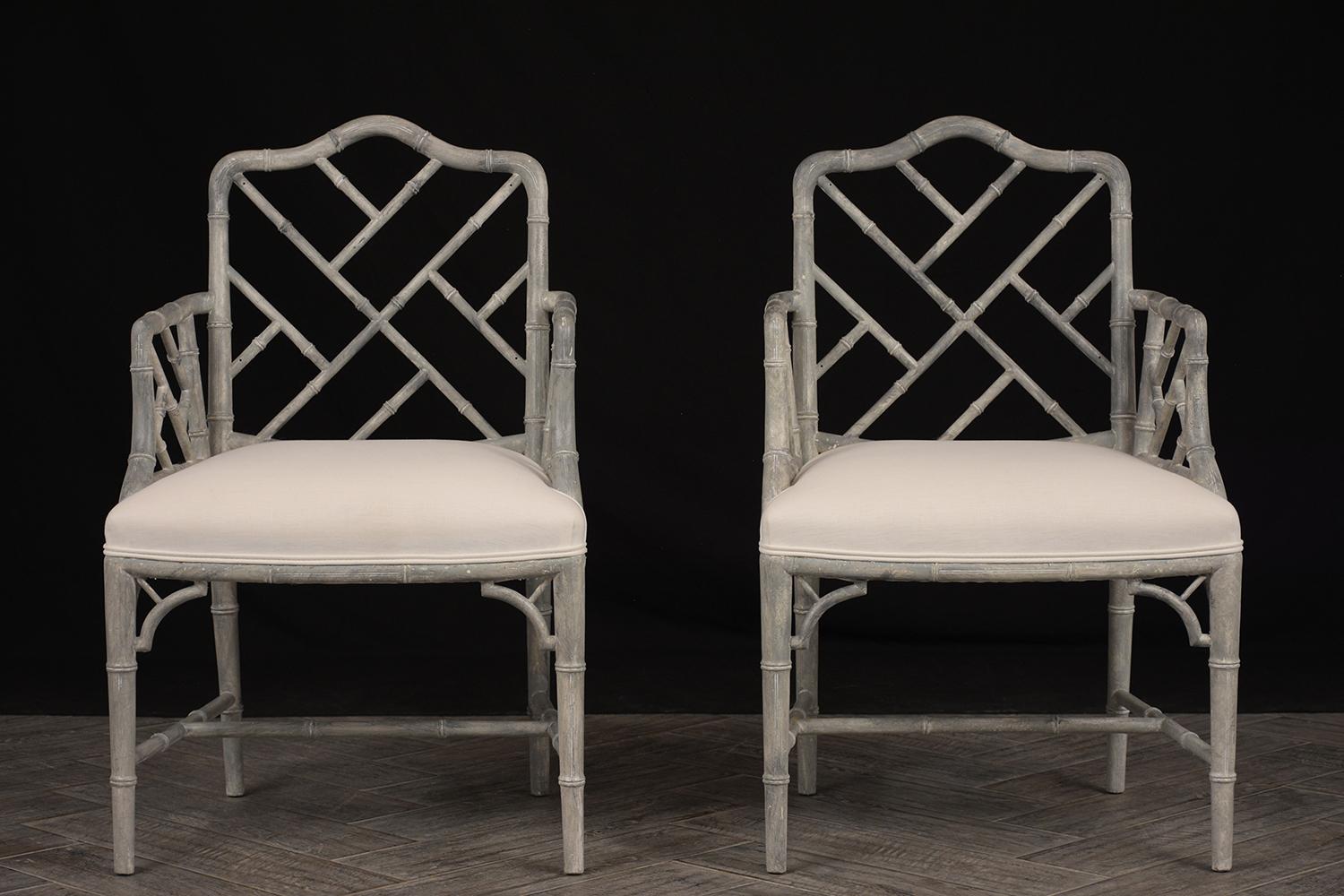 Mid-20th Century Pair of 1960s Carved Wood Bamboo Design Armchairs