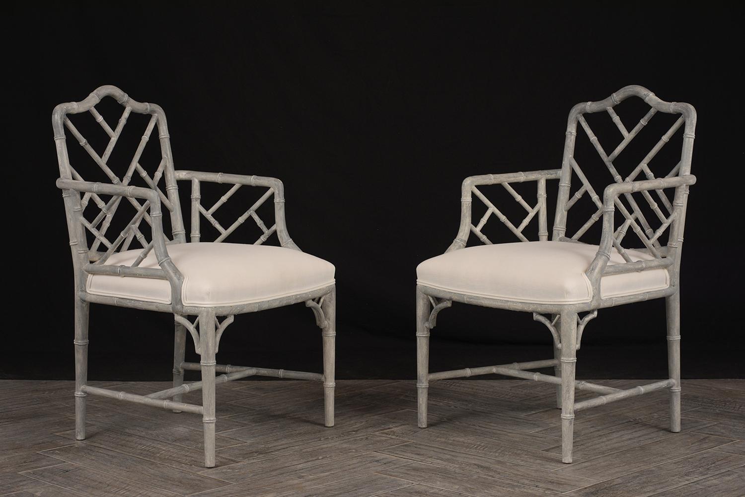 Pair of 1960s Carved Wood Bamboo Design Armchairs 1