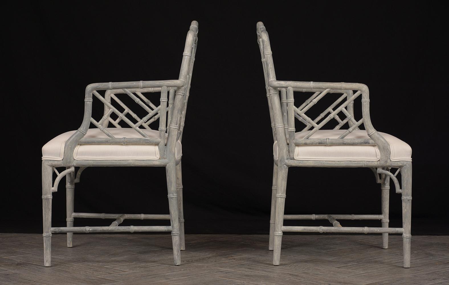 Pair of 1960s Carved Wood Bamboo Design Armchairs 2