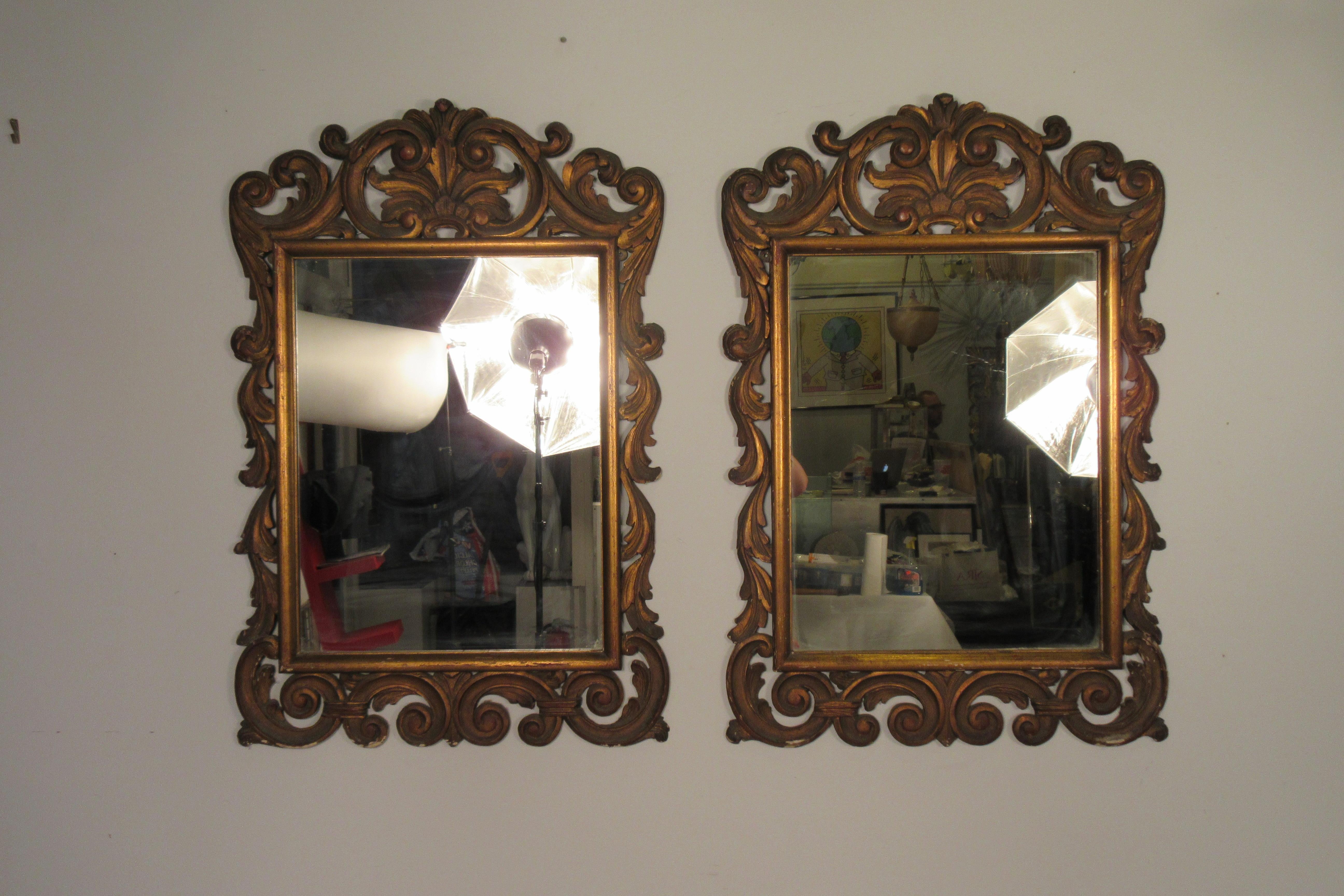 Pair of 1960s carved wood Italian mirrors. There are a total of 3 mirrors. I’m selling one pair, and one single.