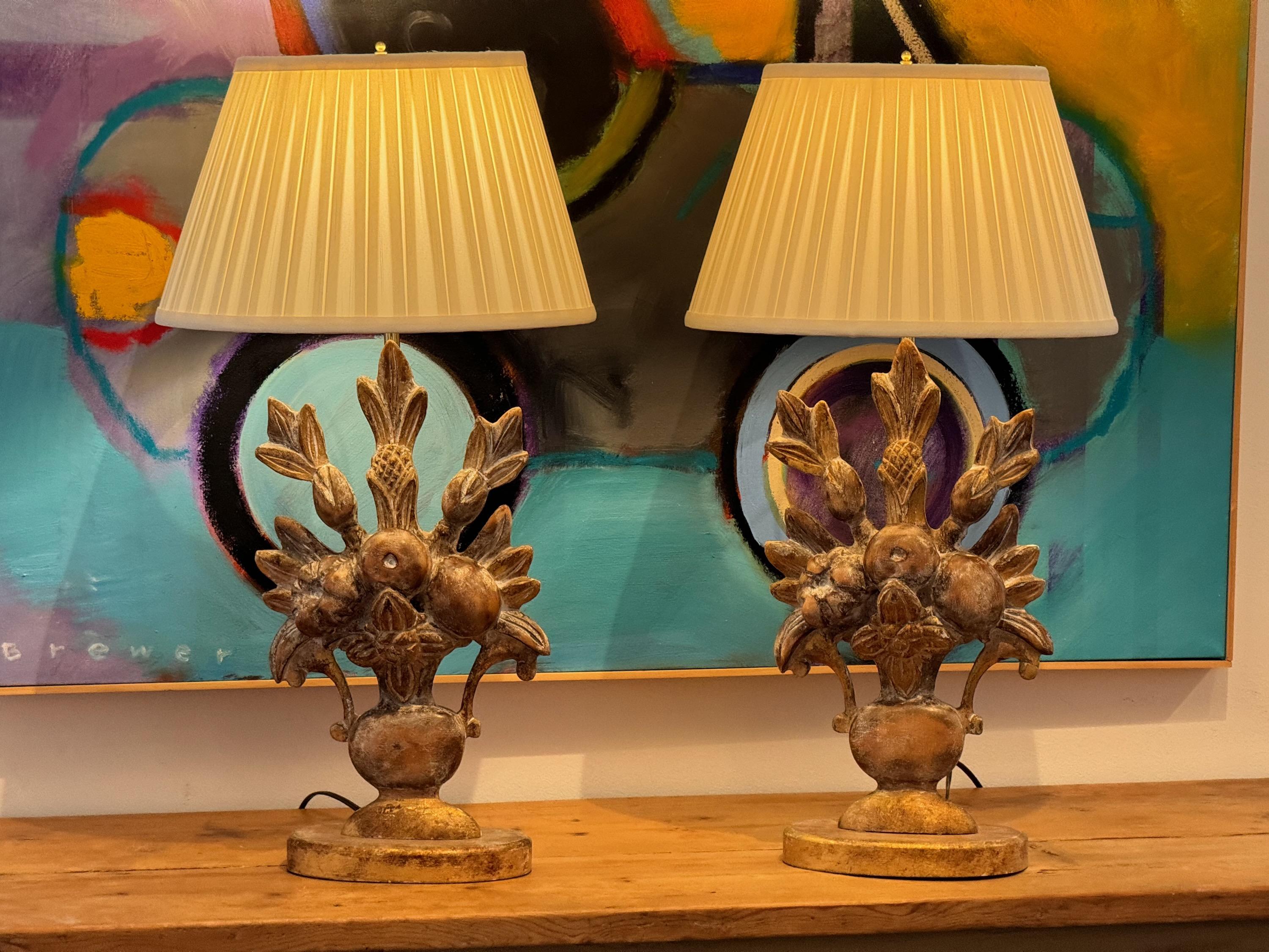 Pair of 1960s Carved Wood Lamps In Good Condition In Charlottesville, VA