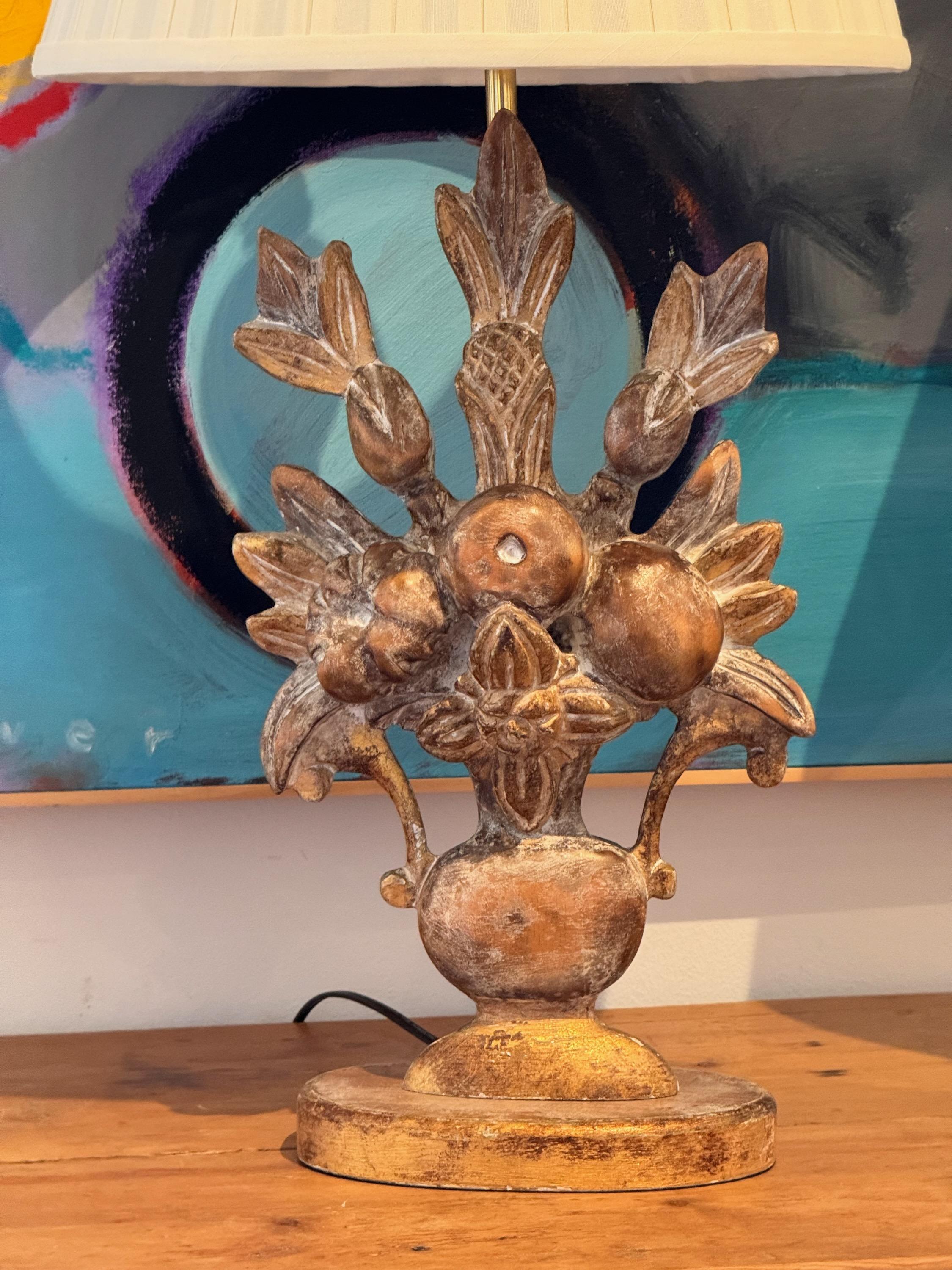 Mid-20th Century Pair of 1960s Carved Wood Lamps