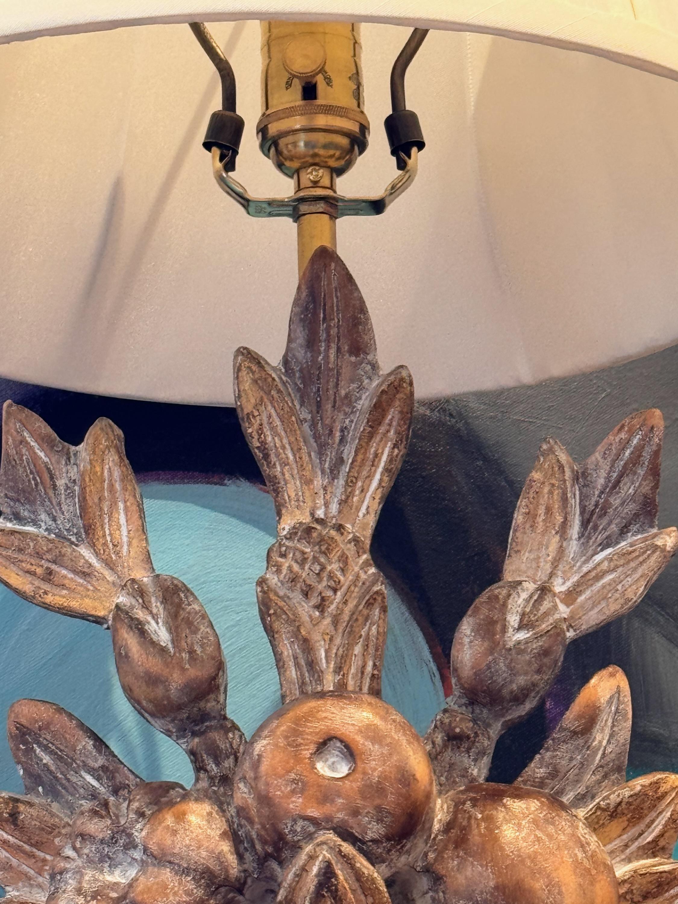Pair of 1960s Carved Wood Lamps 3