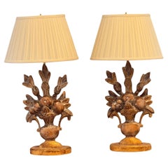 Pair of 1960s Carved Wood Lamps