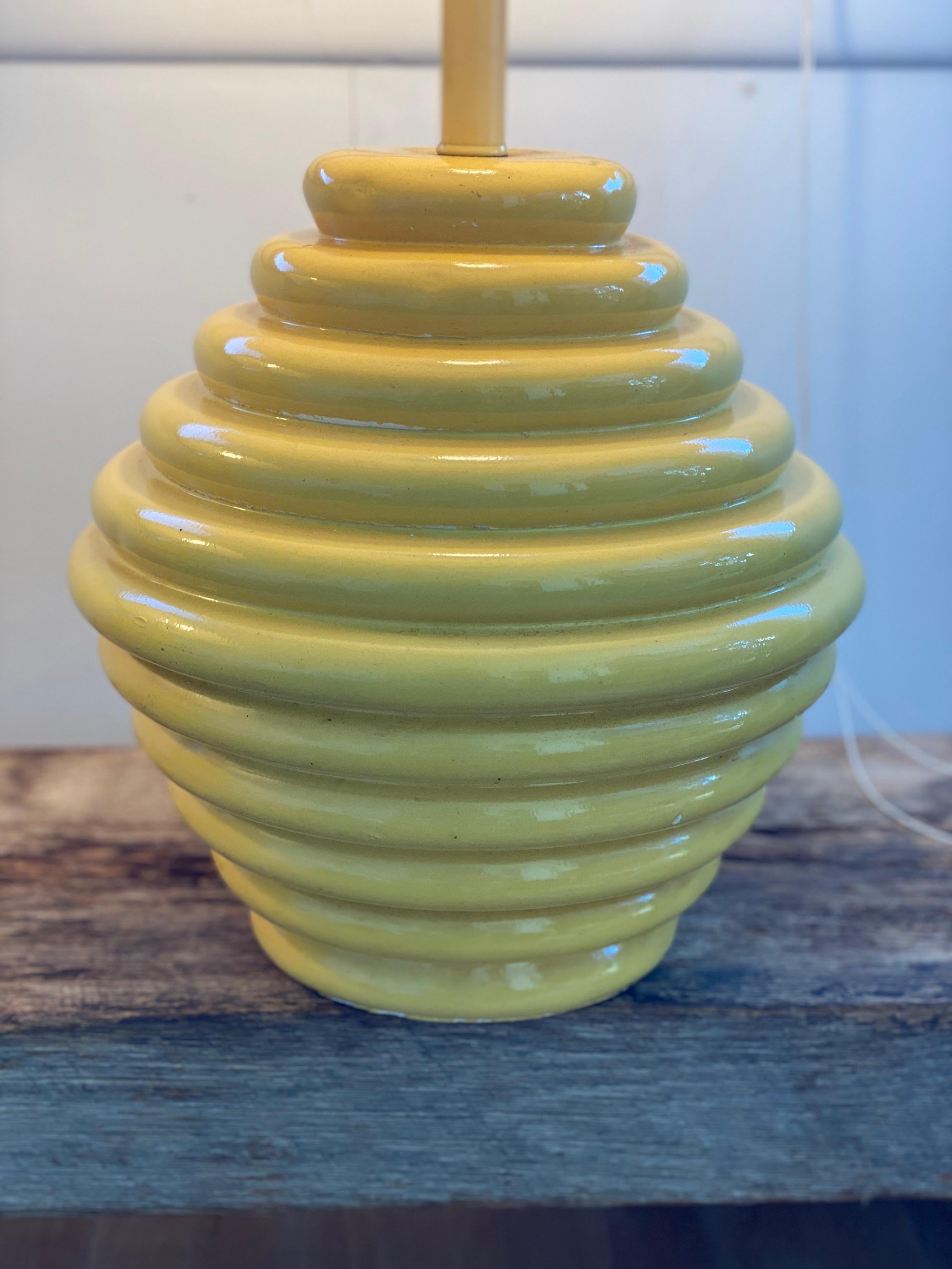 Pair of 1960s Ceramic Beehive Yellow Lamps 4