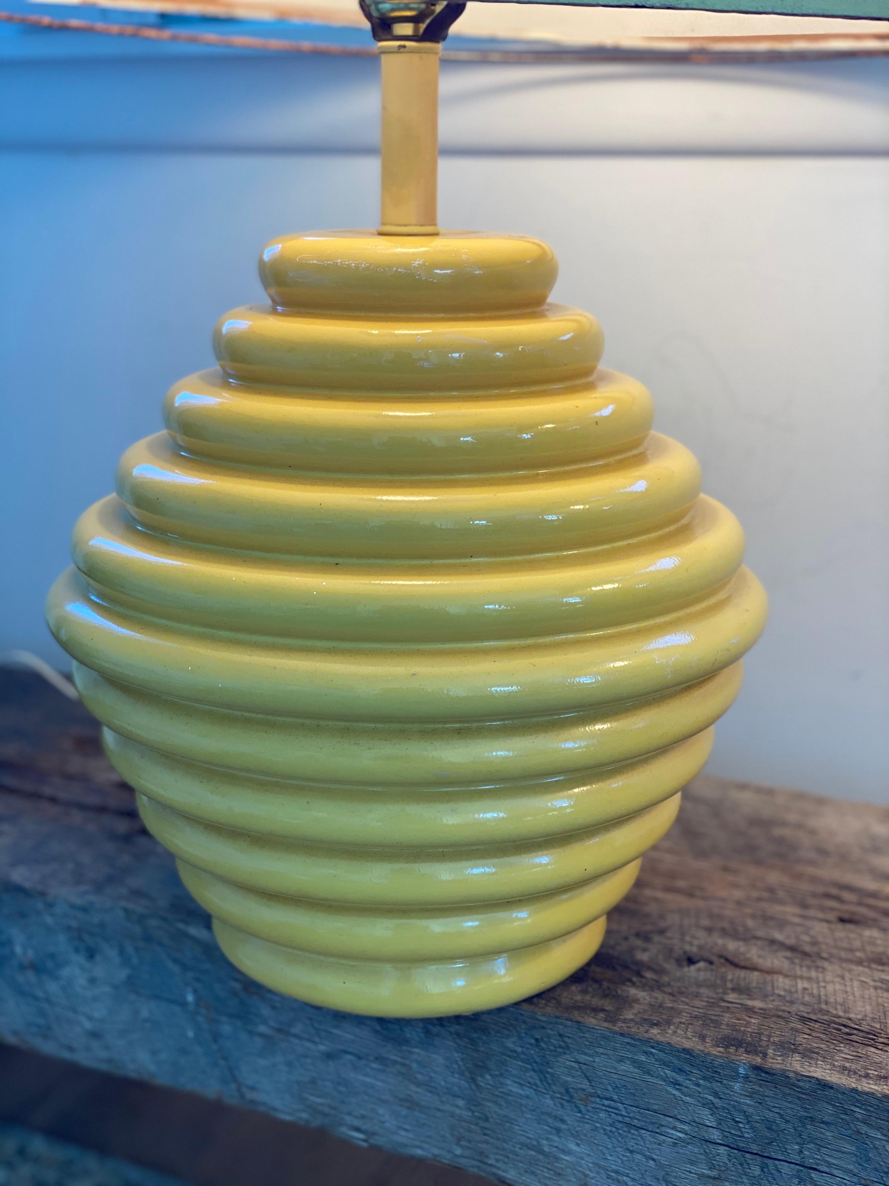 Pair of 1960s Ceramic Beehive Yellow Lamps 5