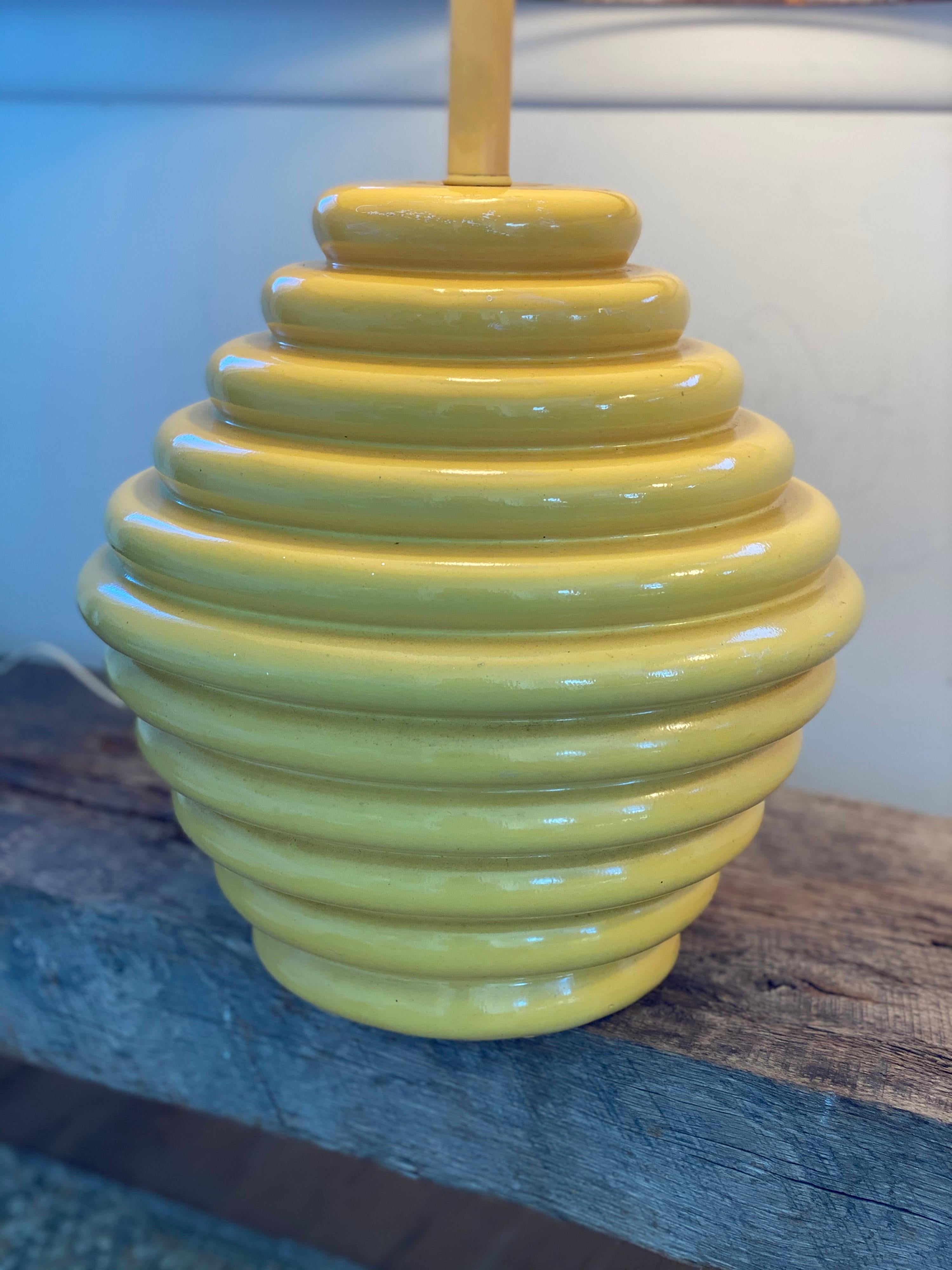 Pair of 1960s Ceramic Beehive Yellow Lamps 6