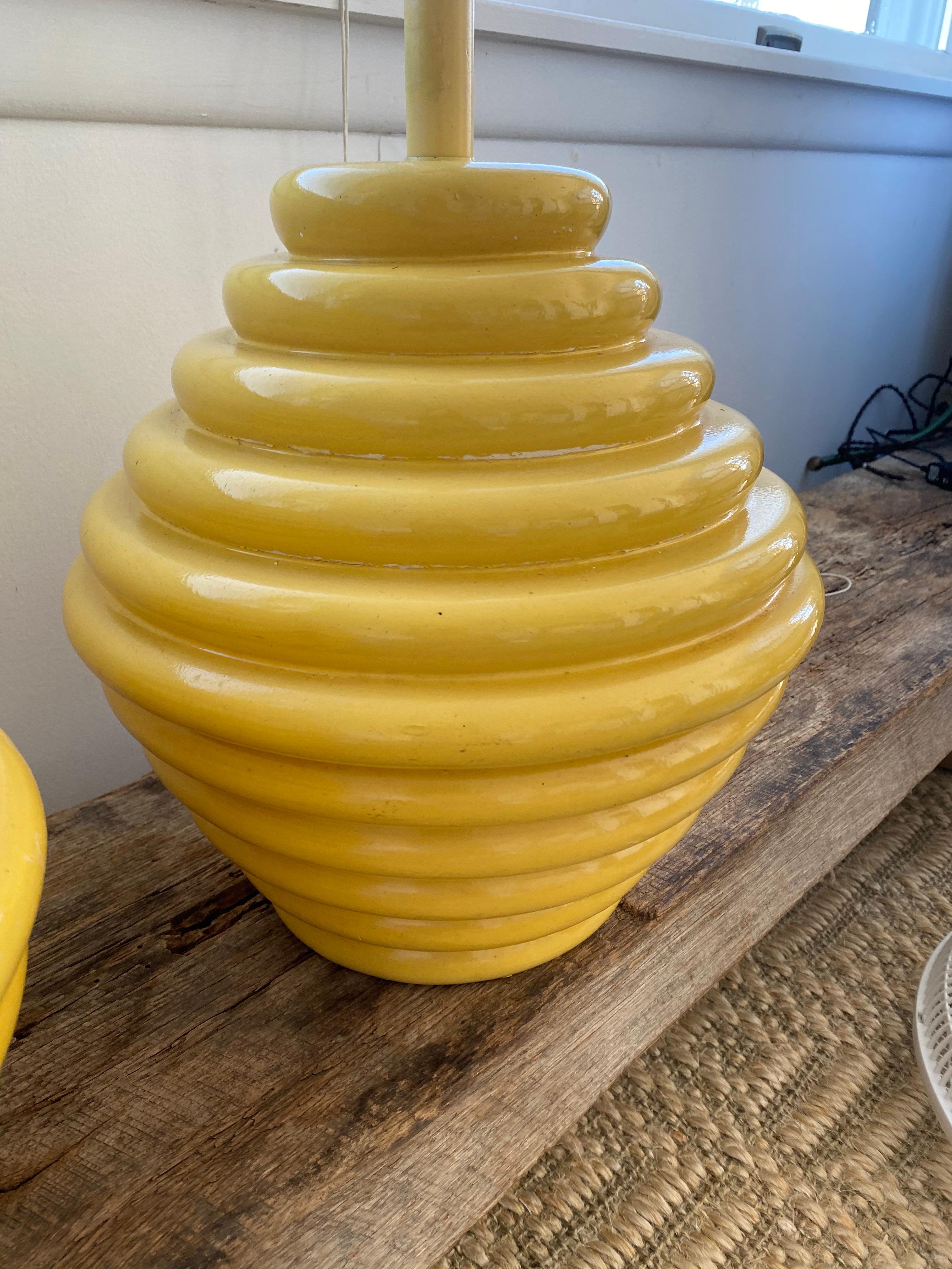Pair of 1960s Ceramic Beehive Yellow Lamps 12