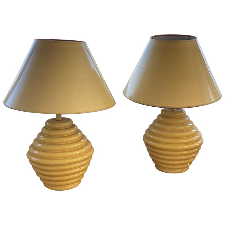 Pair of 1960s Ceramic Beehive Yellow Lamps at 1stDibs