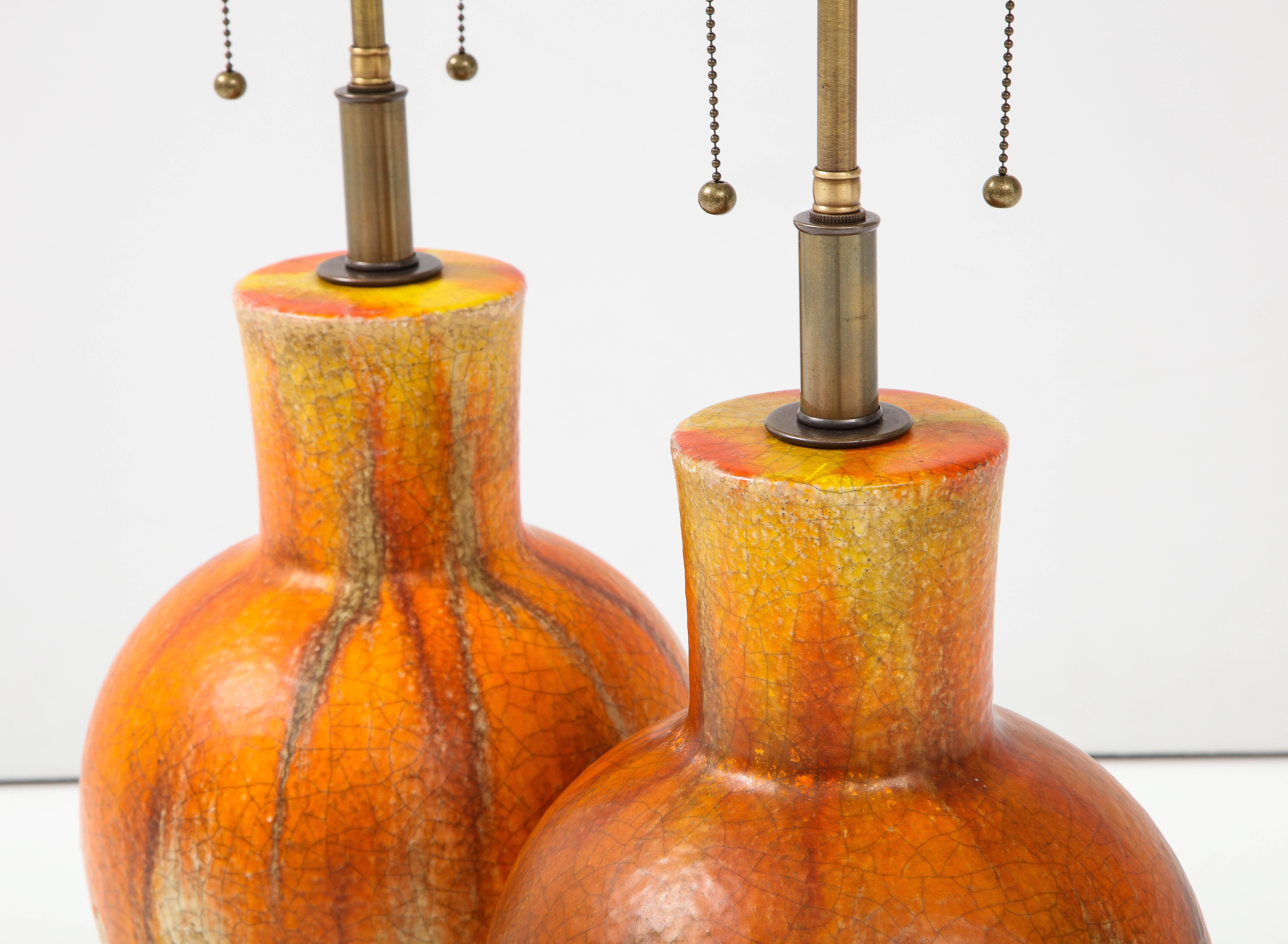 American Pair Of 1960's Ceramic Drip Glazed Lamps For Sale