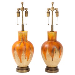Pair Of 1960's Ceramic Drip Glazed Lamps