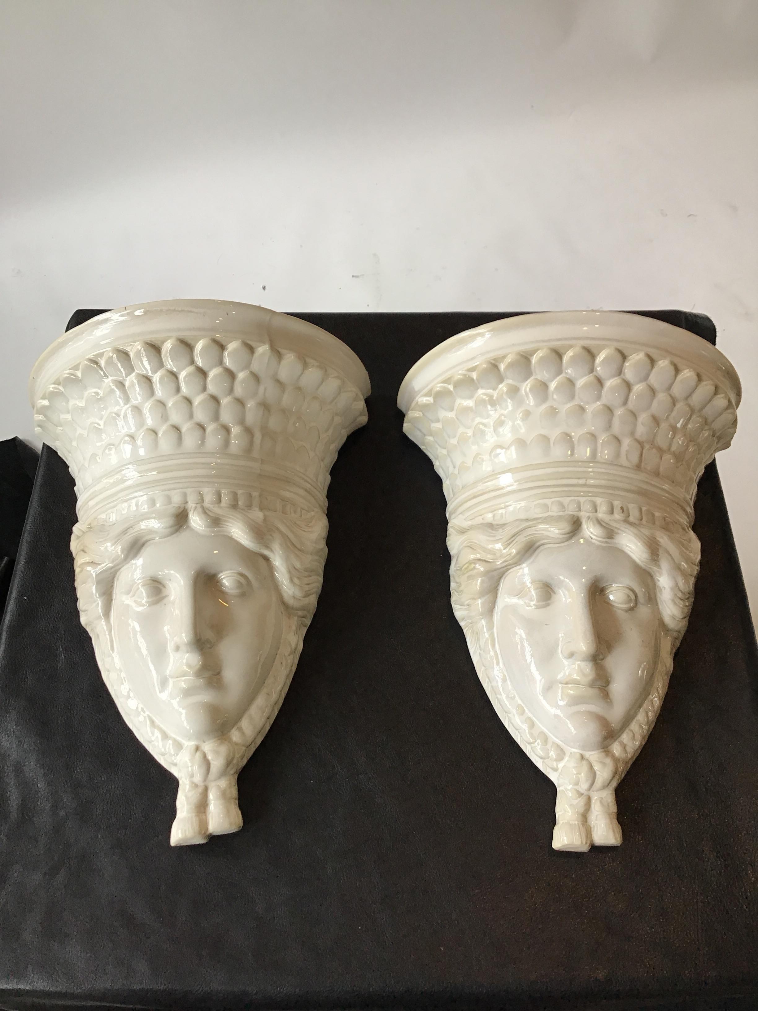 Pair of 1960s ceramic head wall planters by Sarreid. Made in Spain.