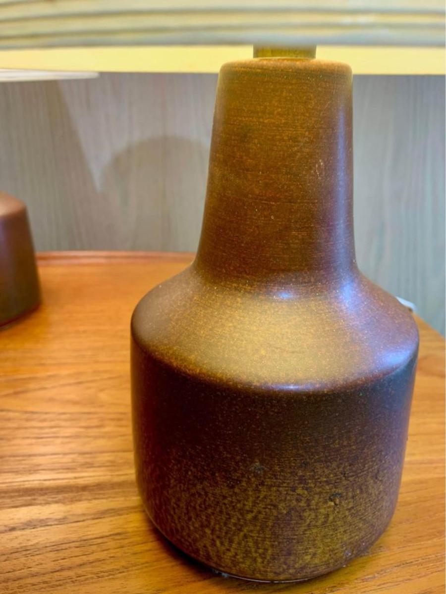 Pair of 1960s Ceramic Lotte Lamps with Original Shades In Excellent Condition In Victoria, BC