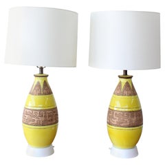 Pair of 1960s Ceramic Porcelain Lamps with Egyptian Motifs