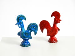 Pair of 1960s ceramic Rooster pieces by Aldo Londi for Bitossi Italy