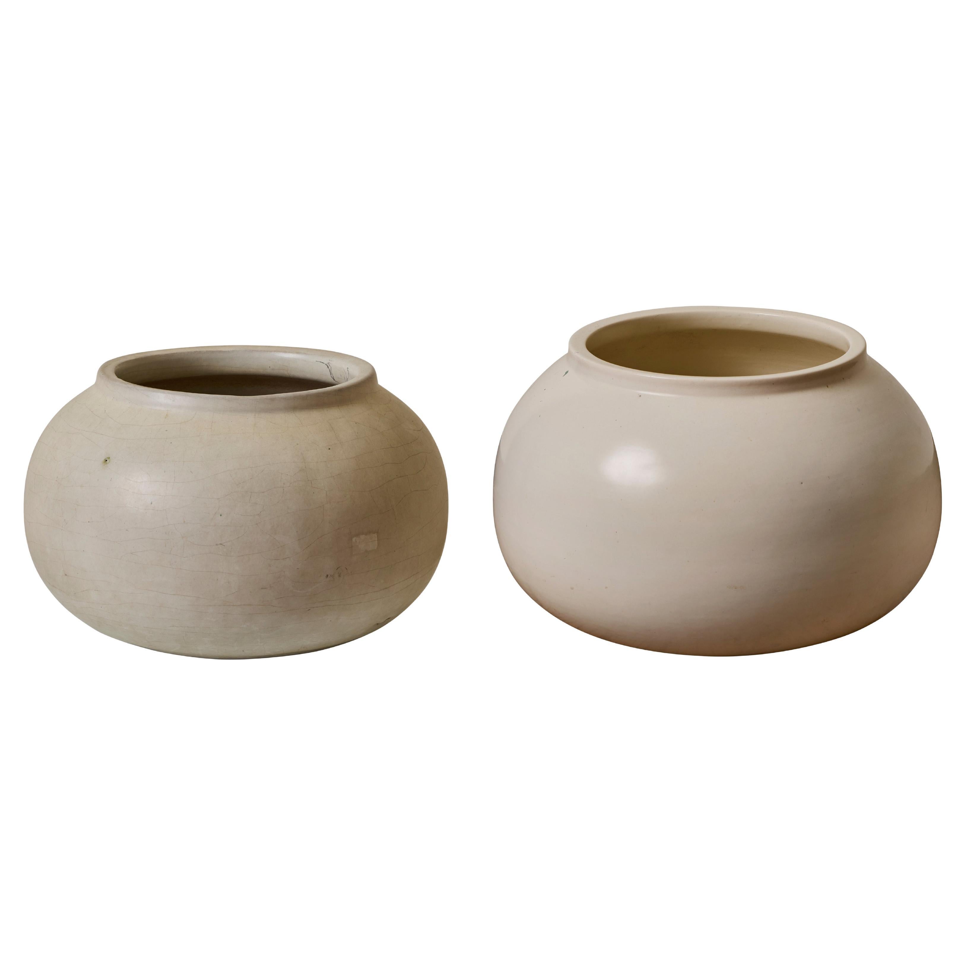 Pair of 1960s Ceramic White Glazed Planters Attributed to Architectural Pottery