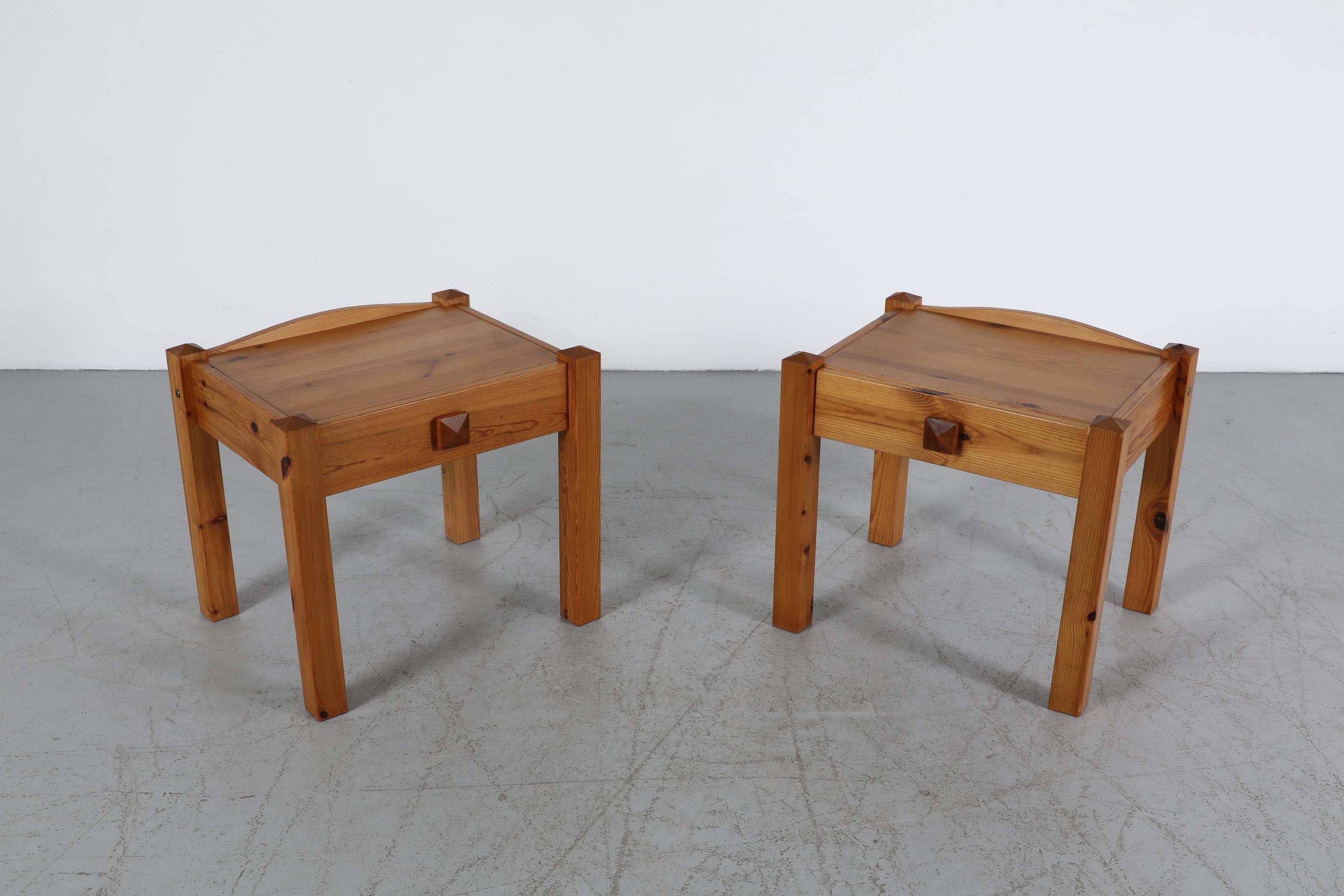 Pair of 1960s Charlotte Perriand Inspired Pine Side Tables For