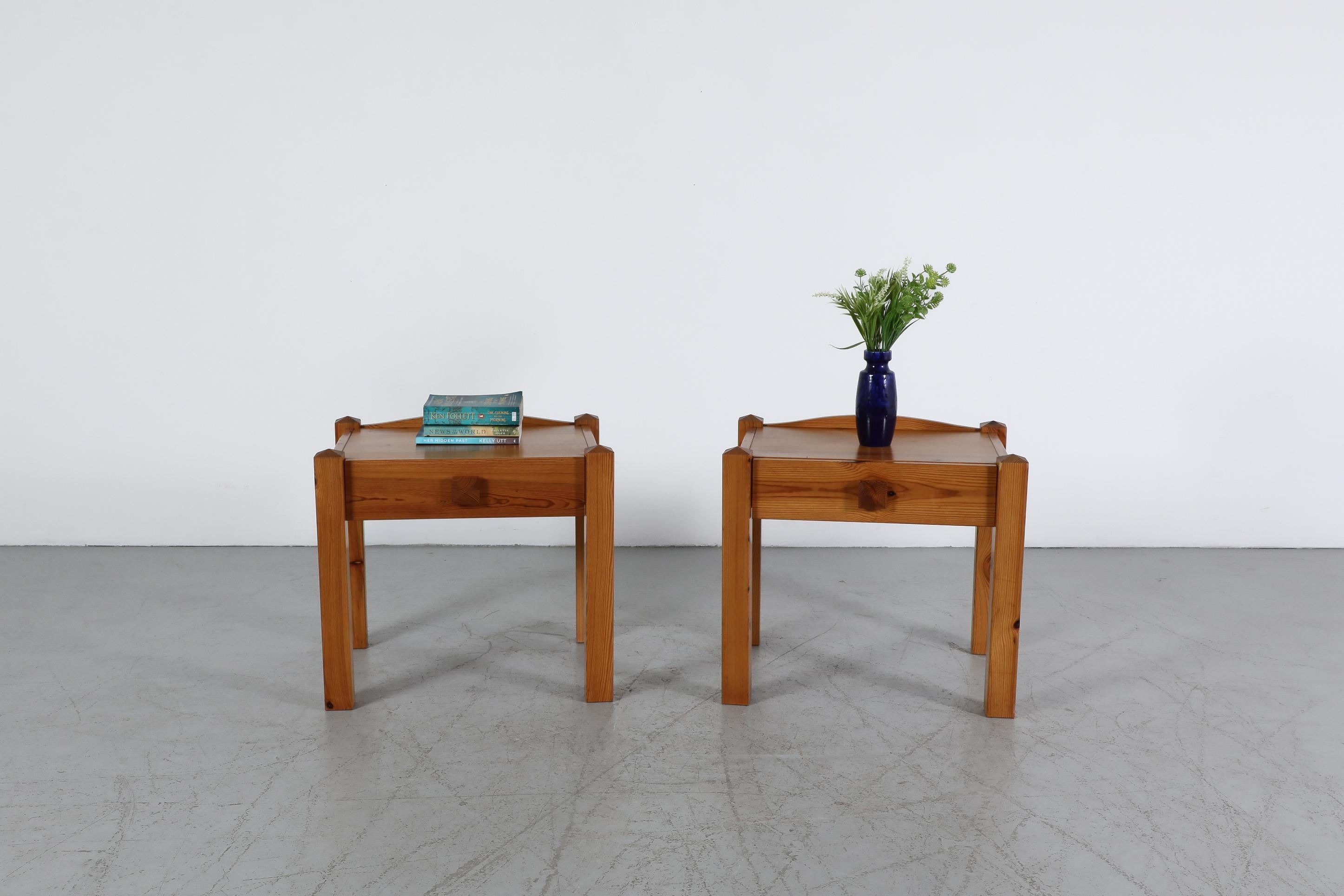 Pair of 1960s Charlotte Perriand Inspired Pine Side Tables For