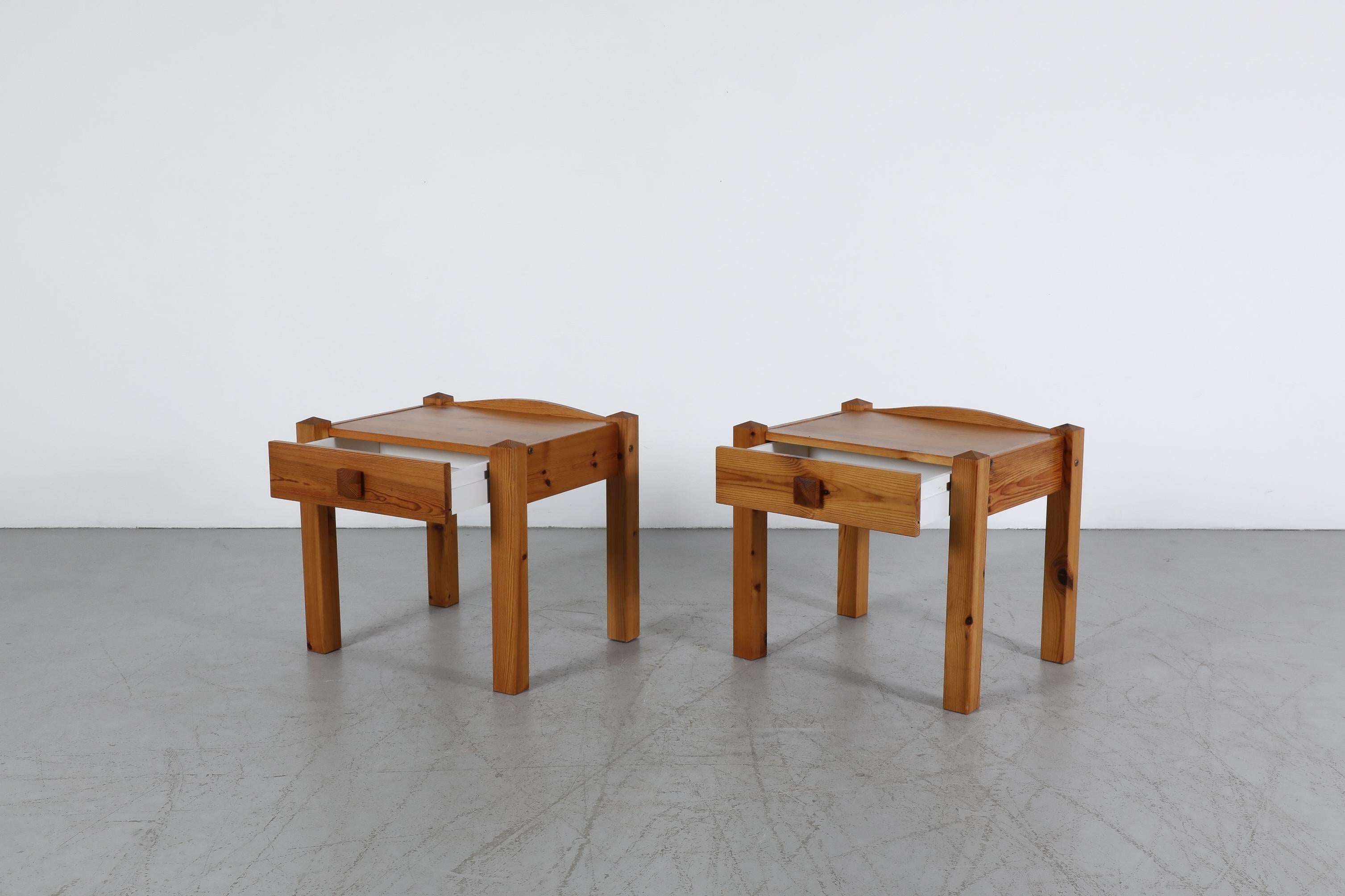 Pair of 1960s Charlotte Perriand Inspired Pine Side Tables For