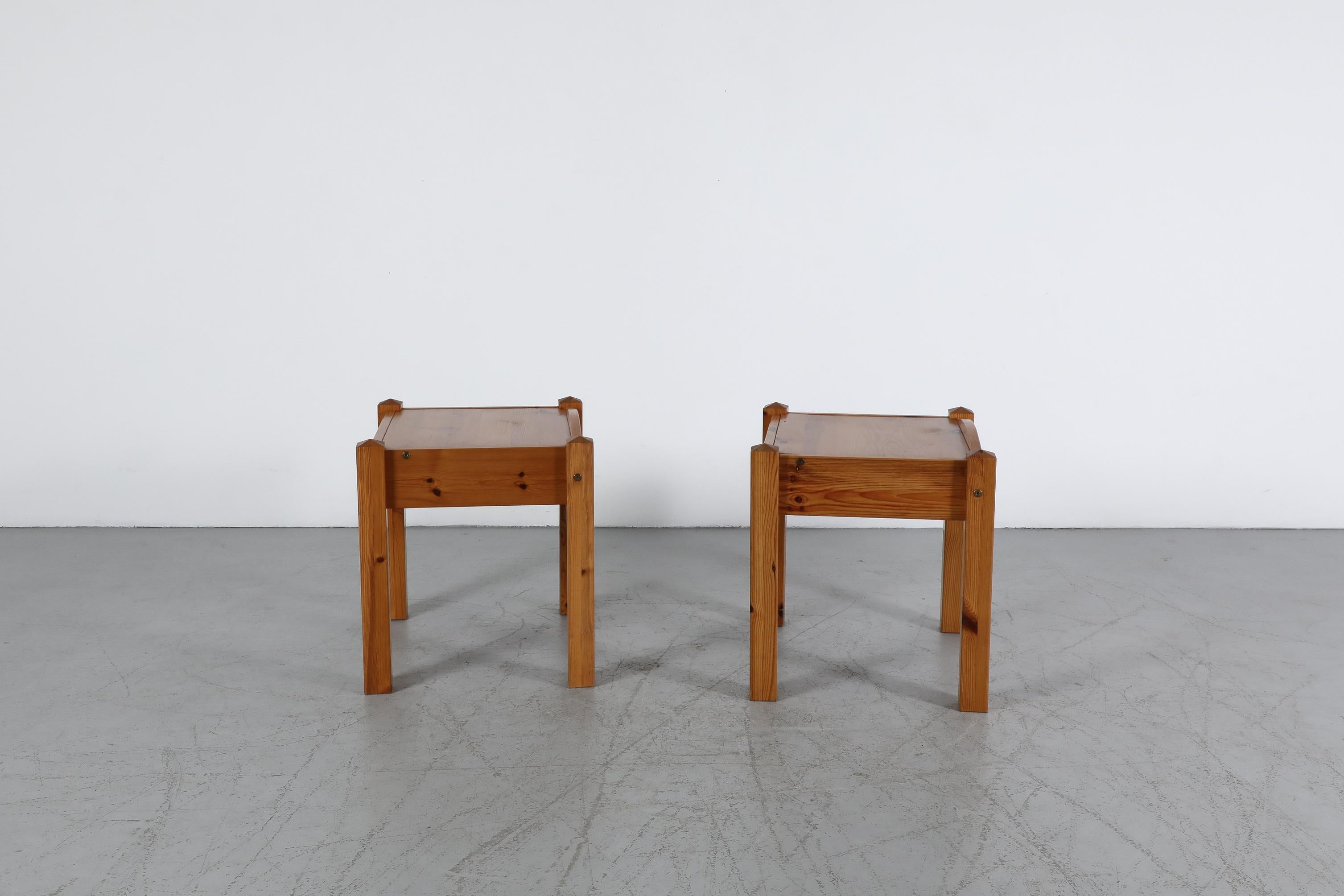 Pair of 1960s Charlotte Perriand Inspired Pine Side Tables For