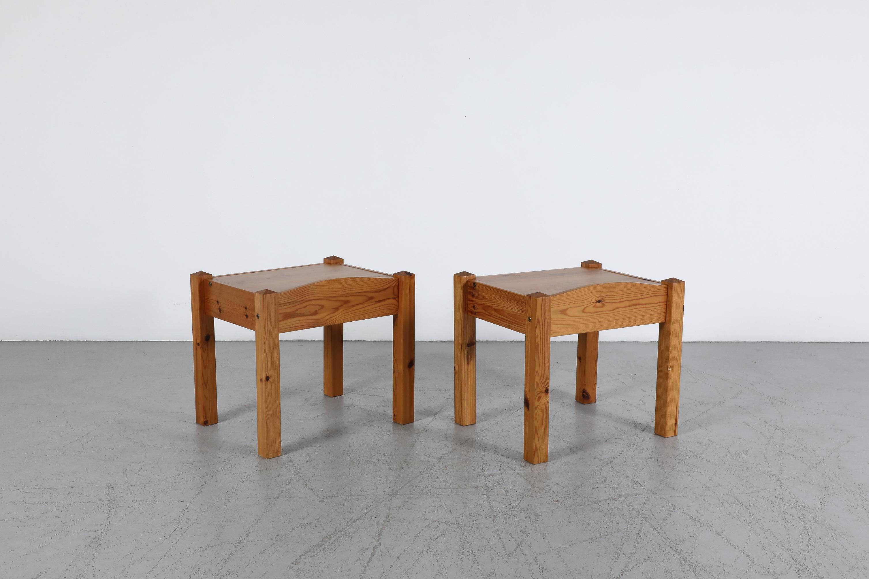 Pair of 1960s Charlotte Perriand Inspired Pine Side Tables For