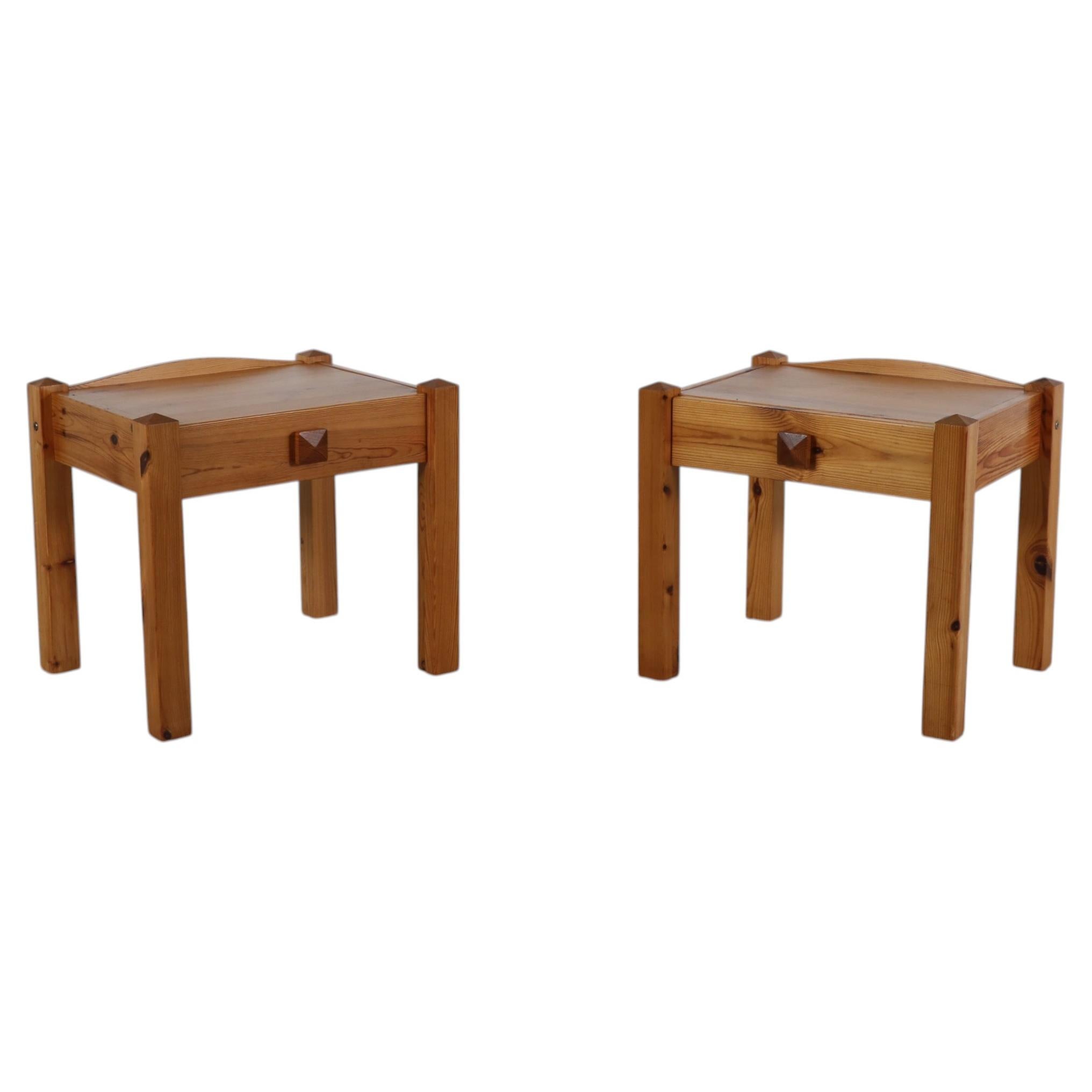 Pair of 1960s Charlotte Perriand Inspired Pine Side Tables For