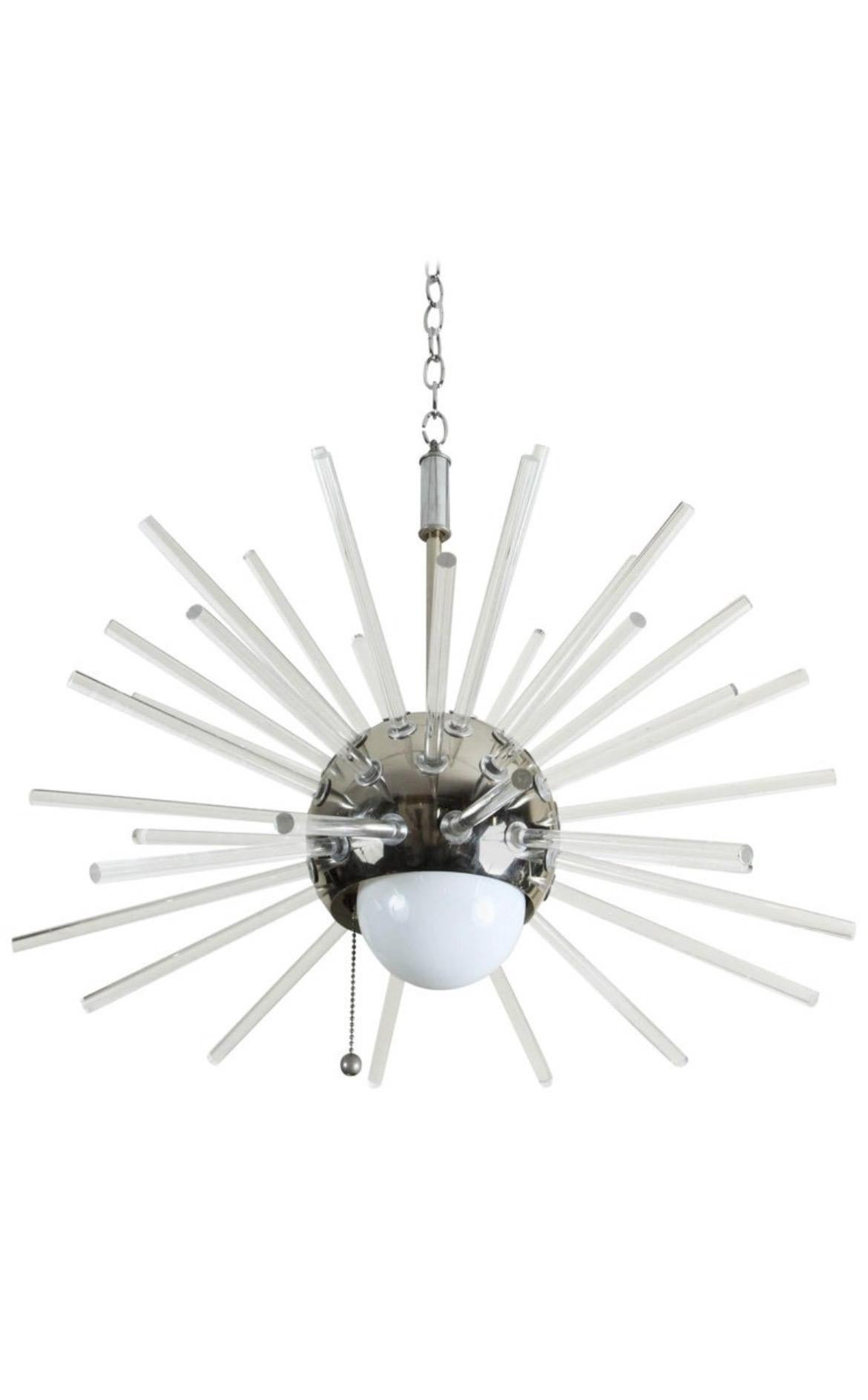 Pair of 1960’s Chrome and Lucite Sphere Sputnik Light(s) / Chandeliers In Good Condition For Sale In Los Angeles, CA